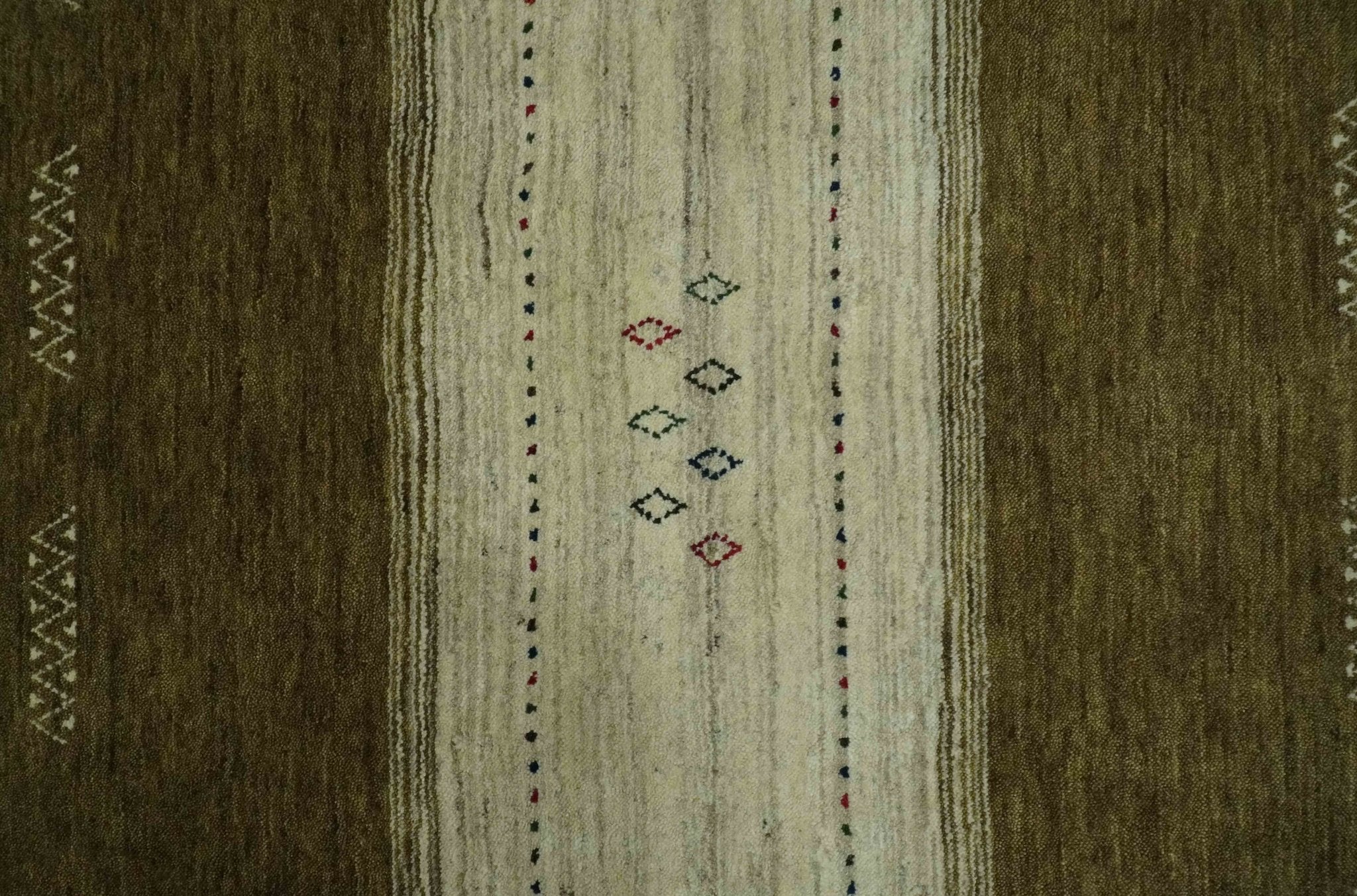 Brown and Ivory Geometrical Stripes Design Hand loom 4.6x6.6 wool Area Rug - Image 8
