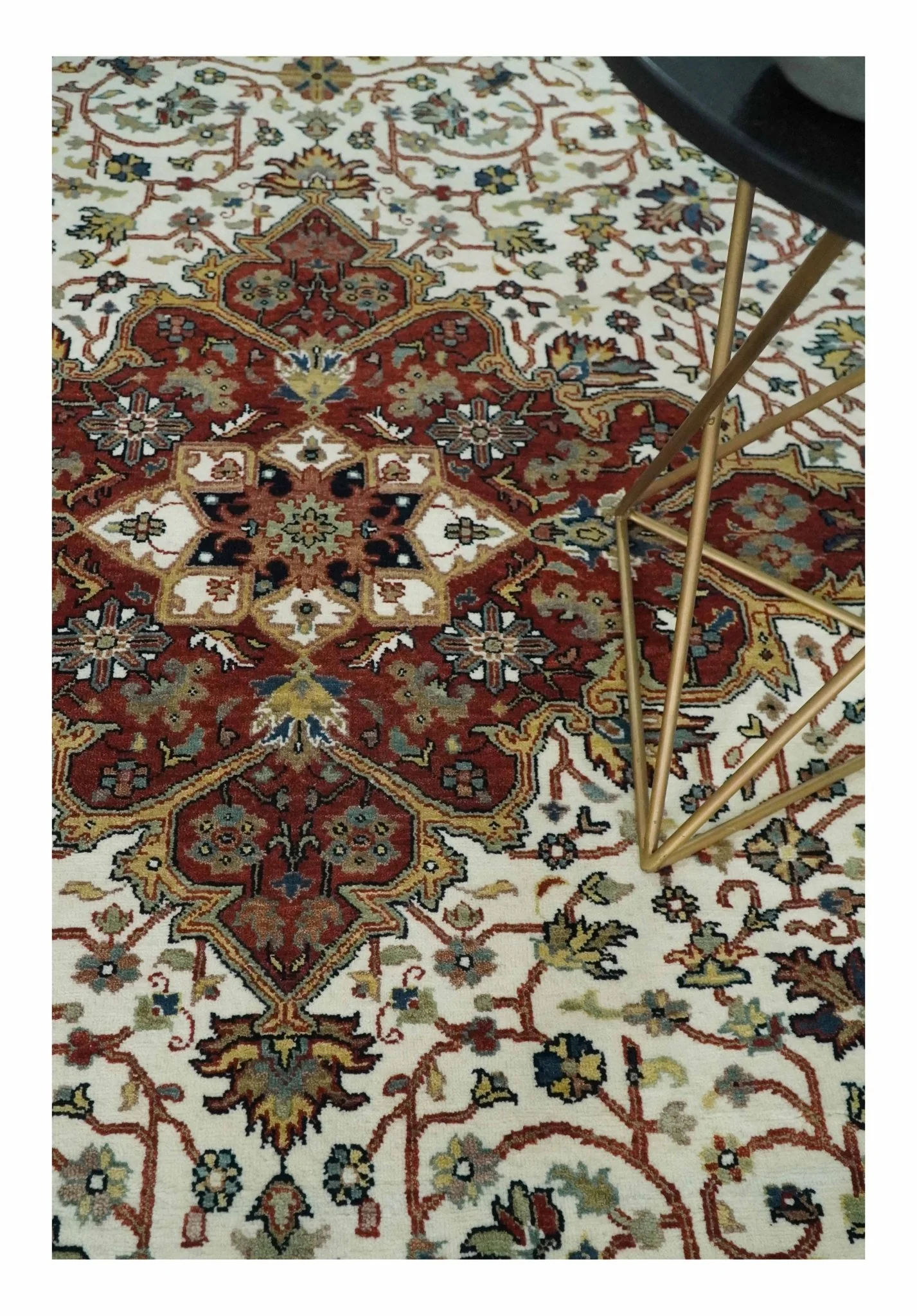 Premium Look Ivory, Rust and Gold 8x10 Hand knotted Traditional Wool Area Rug - Image 2