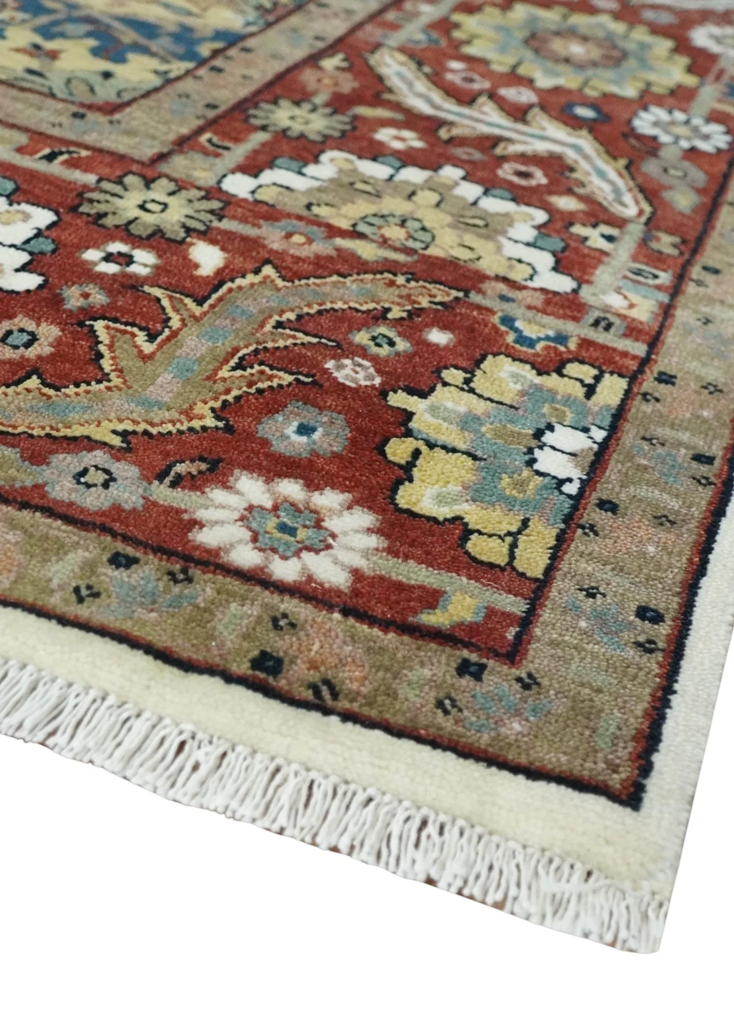 Premium Look Ivory, Rust and Gold 8x10 Hand knotted Traditional Wool Area Rug - Image 5