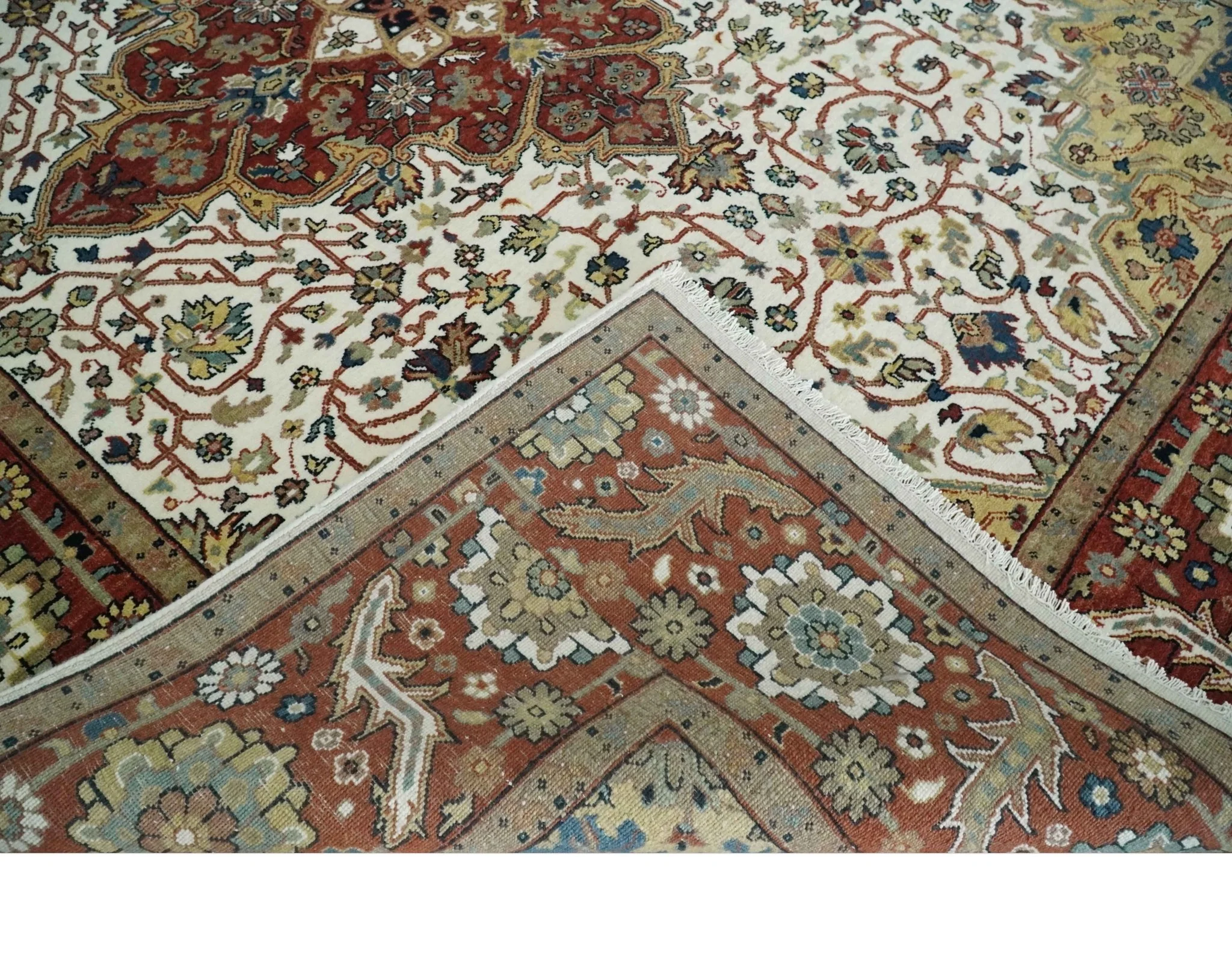 Premium Look Ivory, Rust and Gold 8x10 Hand knotted Traditional Wool Area Rug - Image 7