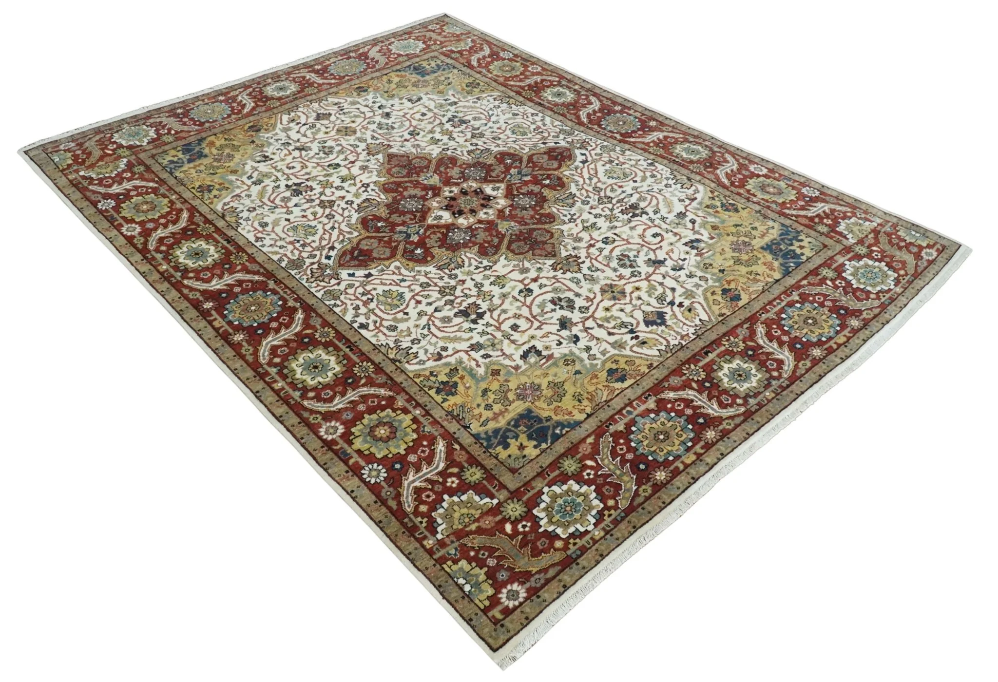 Premium Look Ivory, Rust and Gold 8x10 Hand knotted Traditional Wool Area Rug - Image 9