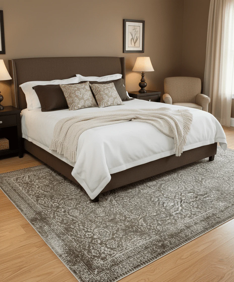 Floral Brown and Ivory Traditional Ikat Large Design 5.6x8 Hand loom Viscose Area Rug - Image 2