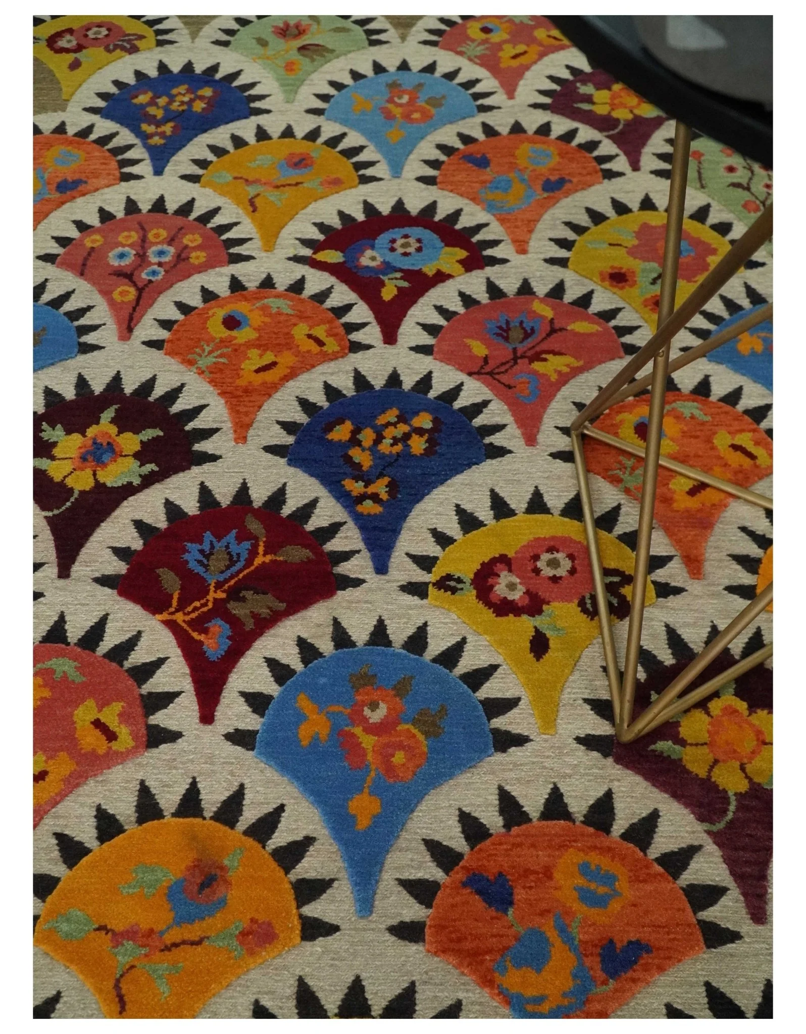 5x7 Flatwoven Soumak Brown and Ivory with multicolor Wool Hand Woven Floral Design Rug | KNT21 - Image 3