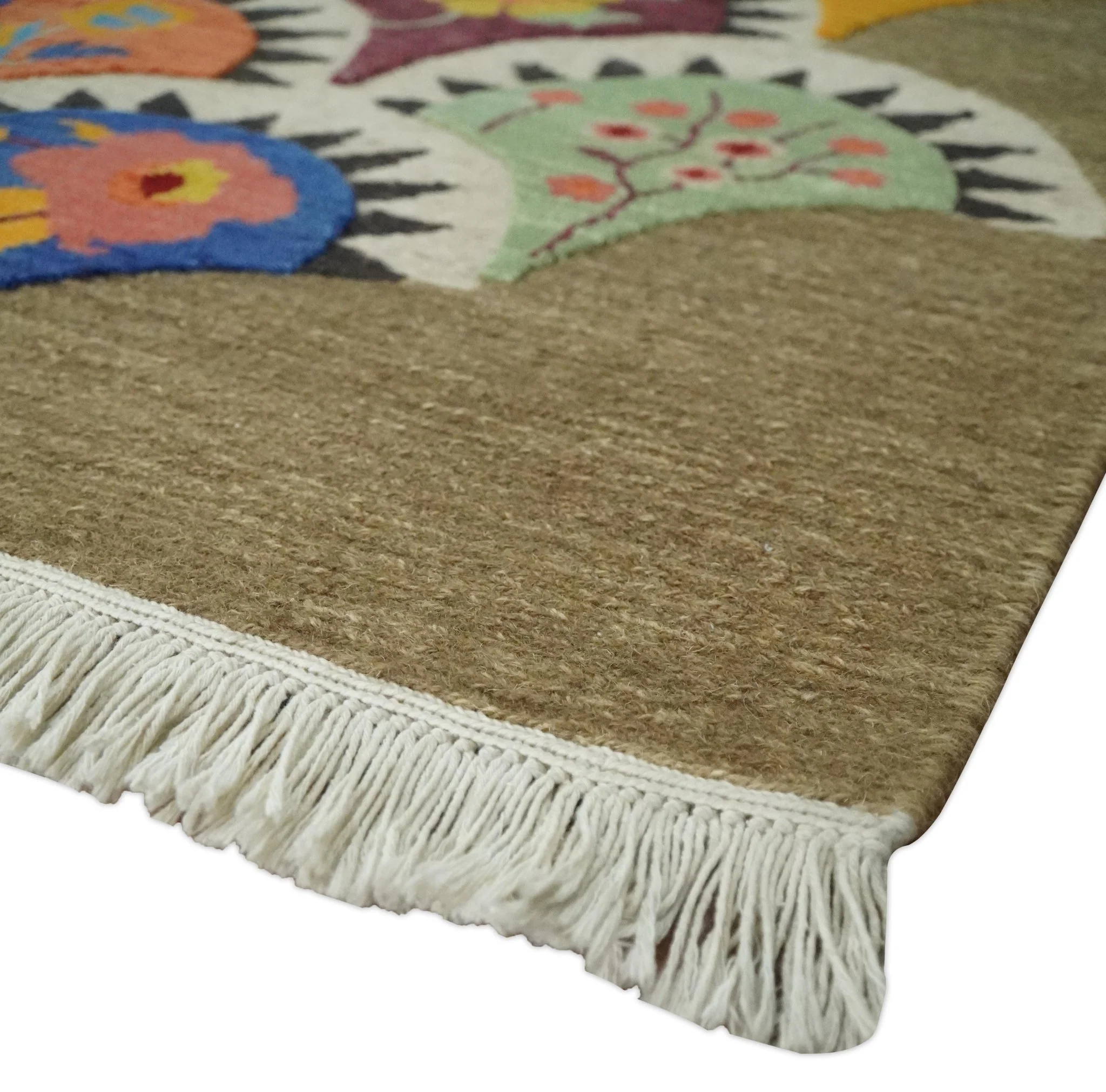 5x7 Flatwoven Soumak Brown and Ivory with multicolor Wool Hand Woven Floral Design Rug | KNT21 - Image 5