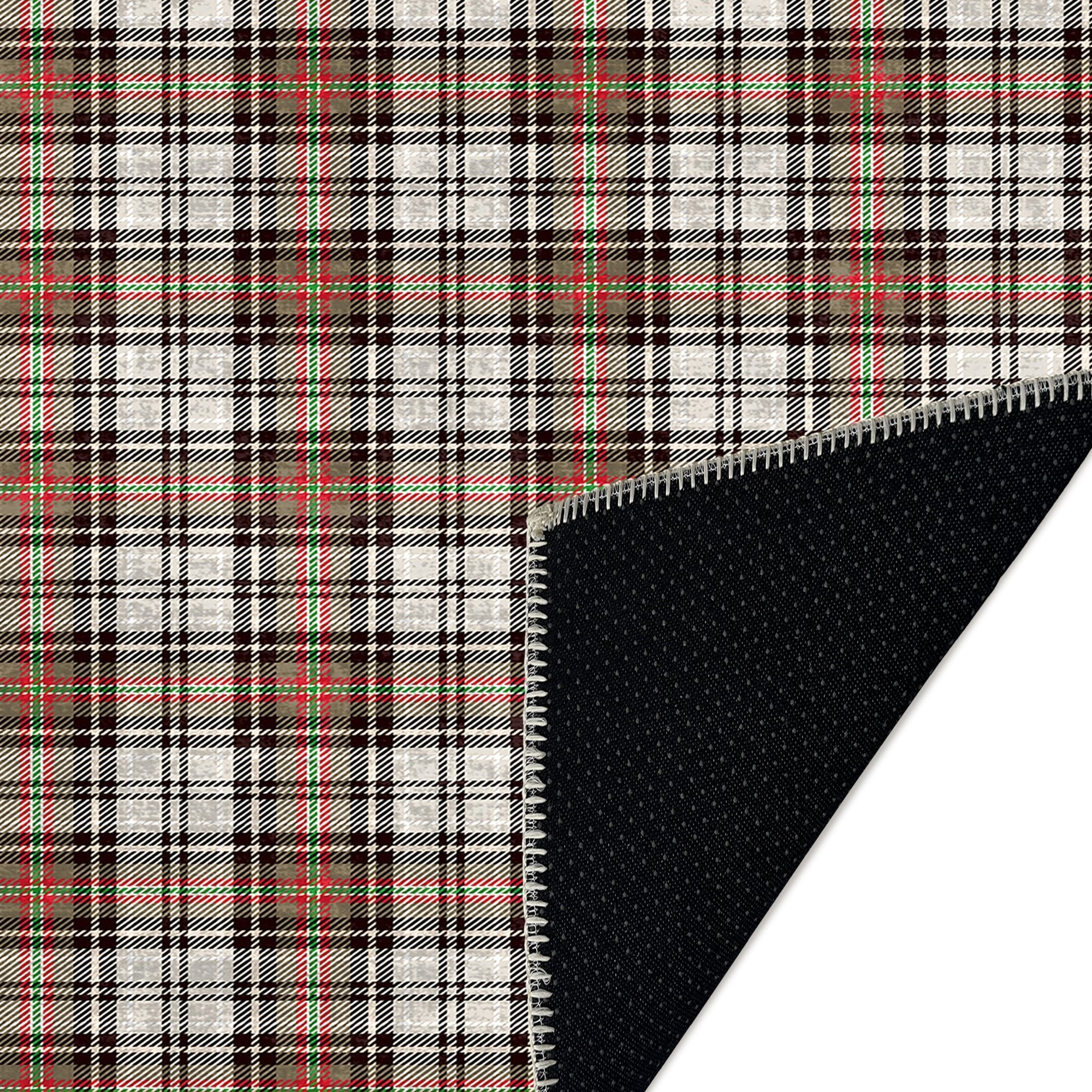 Brown And White Tartan Pattern Machine Washable Rug - Image 7