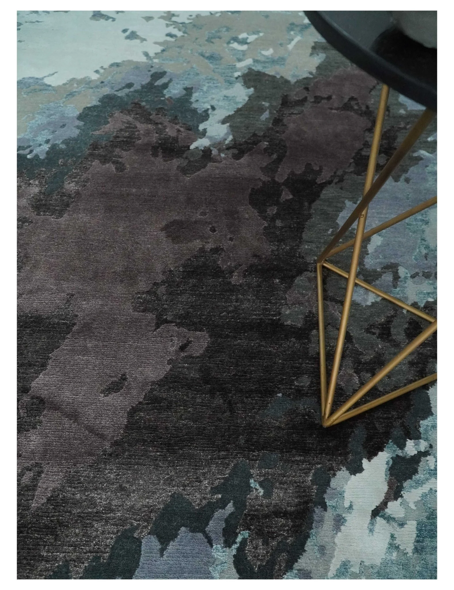 Fine Hand knotted And Carved Brown and Aqua Abstract Bamboo Silk 8x10 Area Rug - Image 2