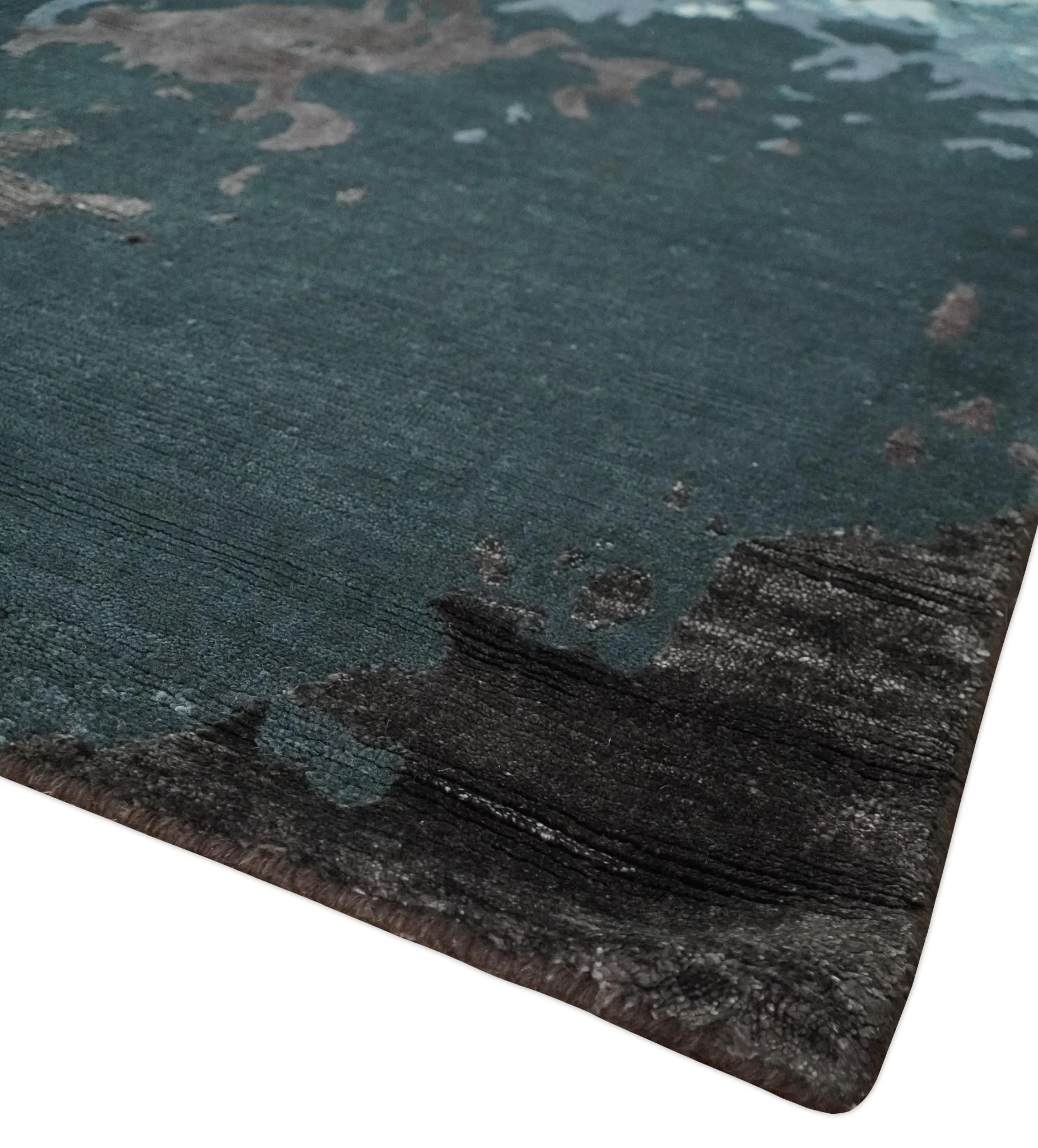 Fine Hand knotted And Carved Brown and Aqua Abstract Bamboo Silk 8x10 Area Rug - Image 5