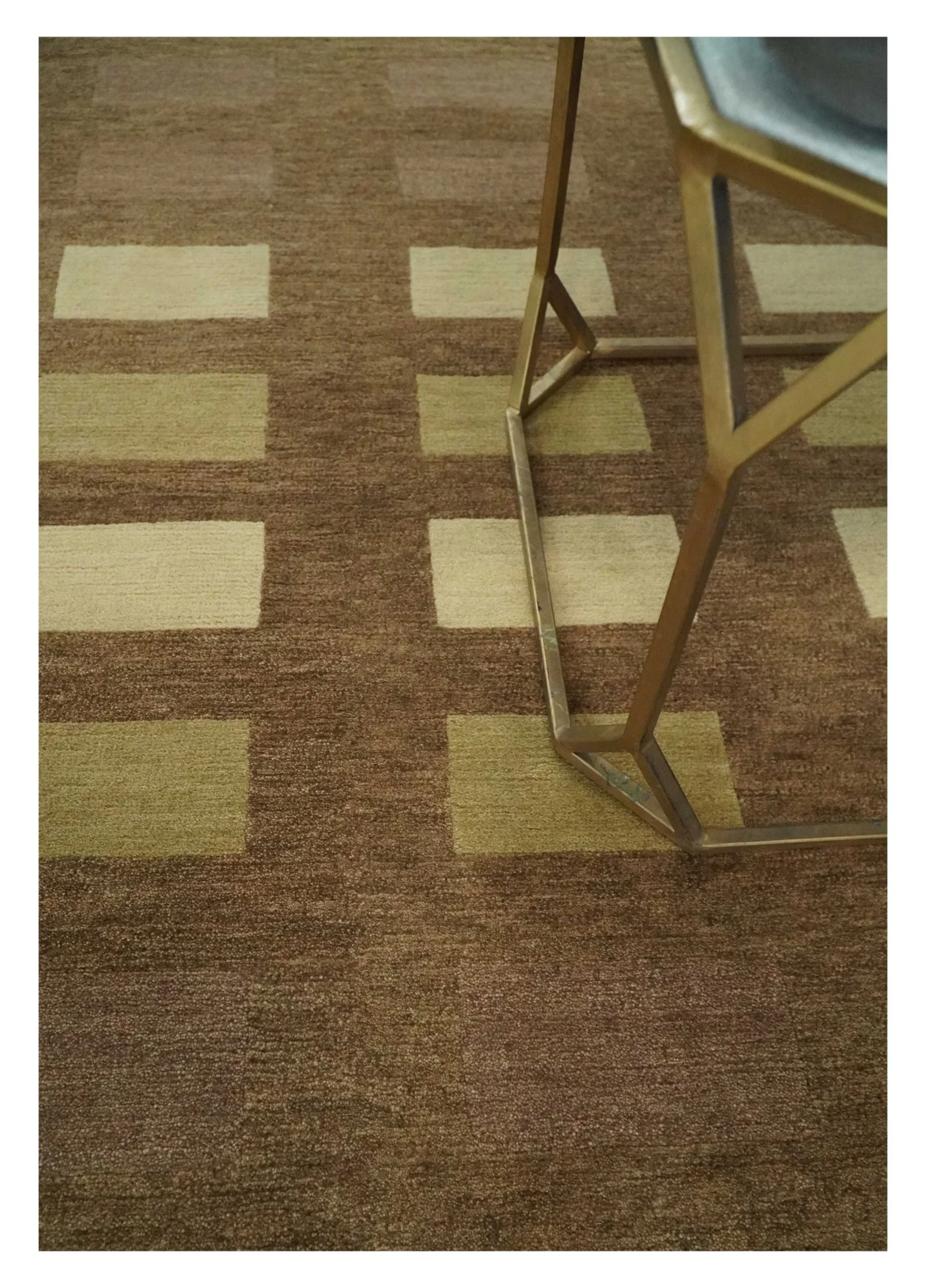 Modern Brown, Beige and Olive Geometrical Pattern Handloom 4x5.6 woo Area Rug - Image 2