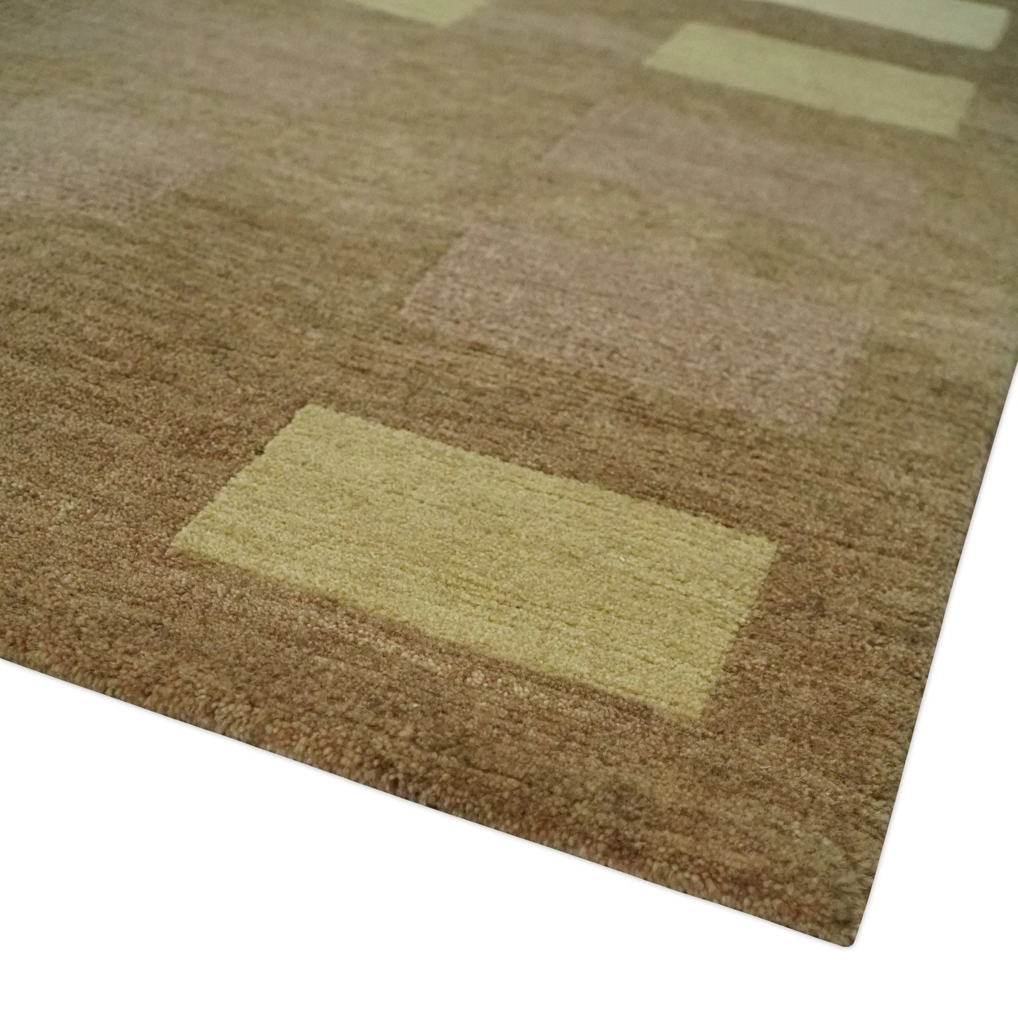 Modern Brown, Beige and Olive Geometrical Pattern Handloom 4x5.6 woo Area Rug - Image 5