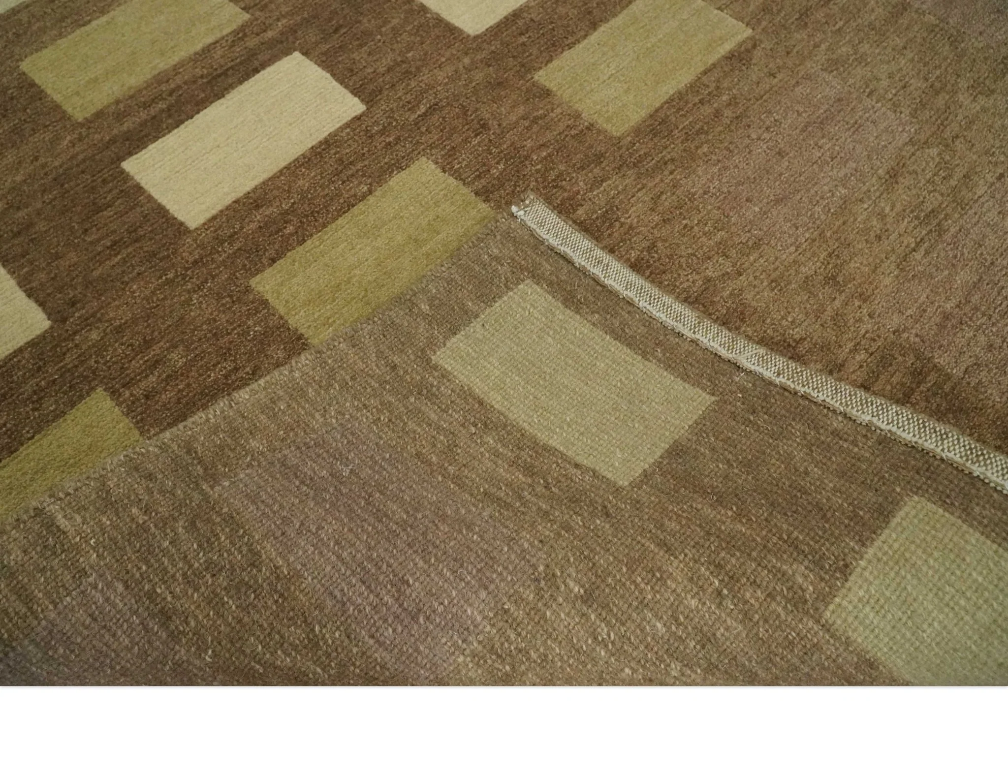 Modern Brown, Beige and Olive Geometrical Pattern Handloom 4x5.6 woo Area Rug - Image 6