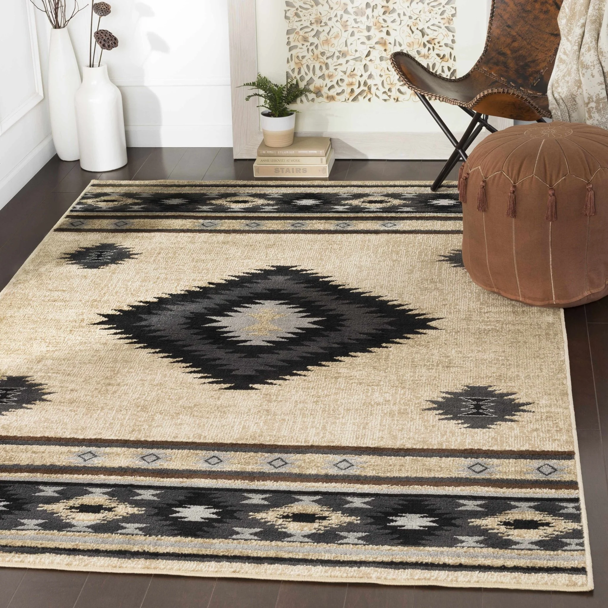 Brown, Black and Light Purple Mamluk Design Multi Size area Rug - Image 3