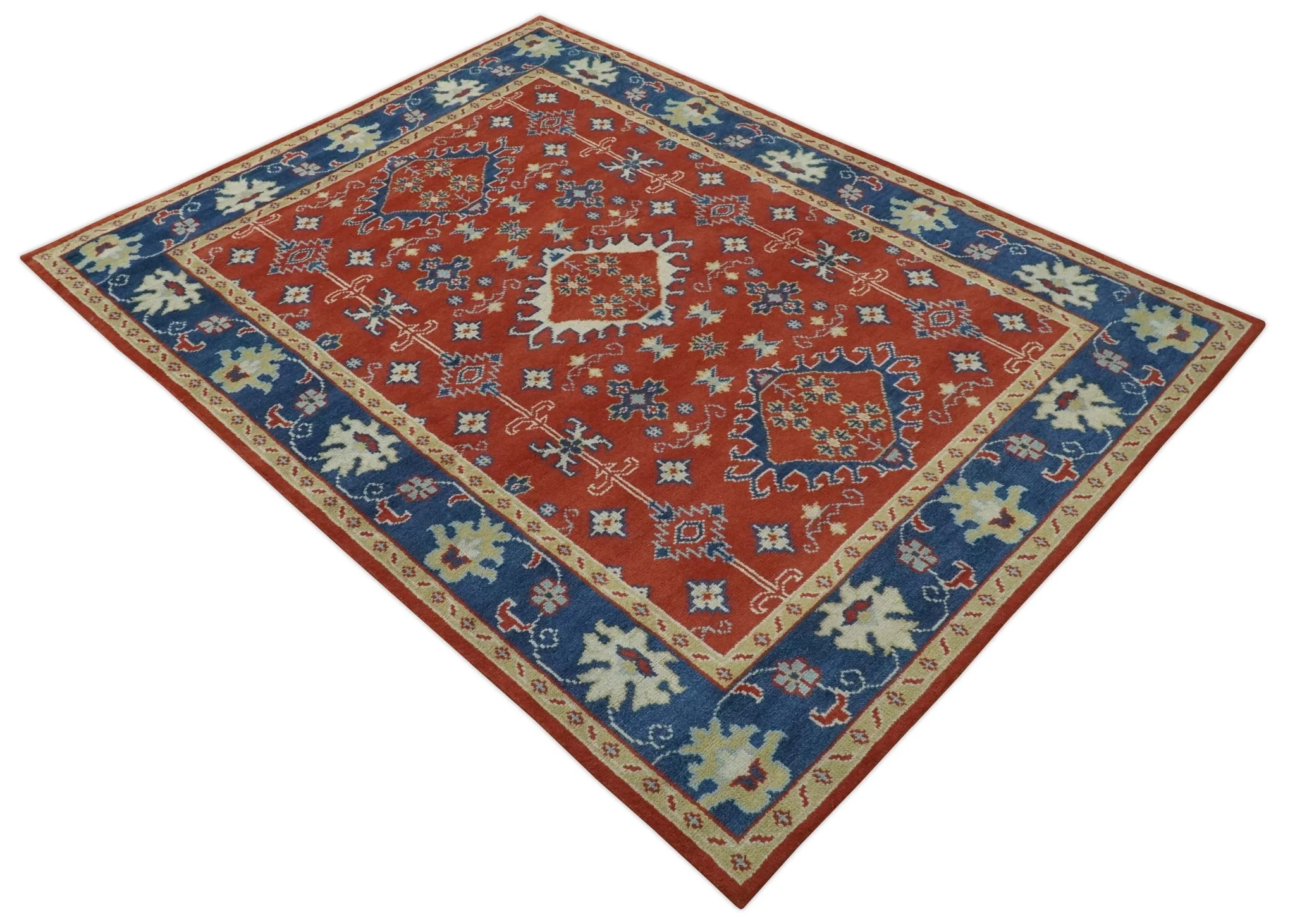 Brown, Blue and Beige Traditional Oriental Hand Knotted Multi Size Wool Area Rug - Image 10