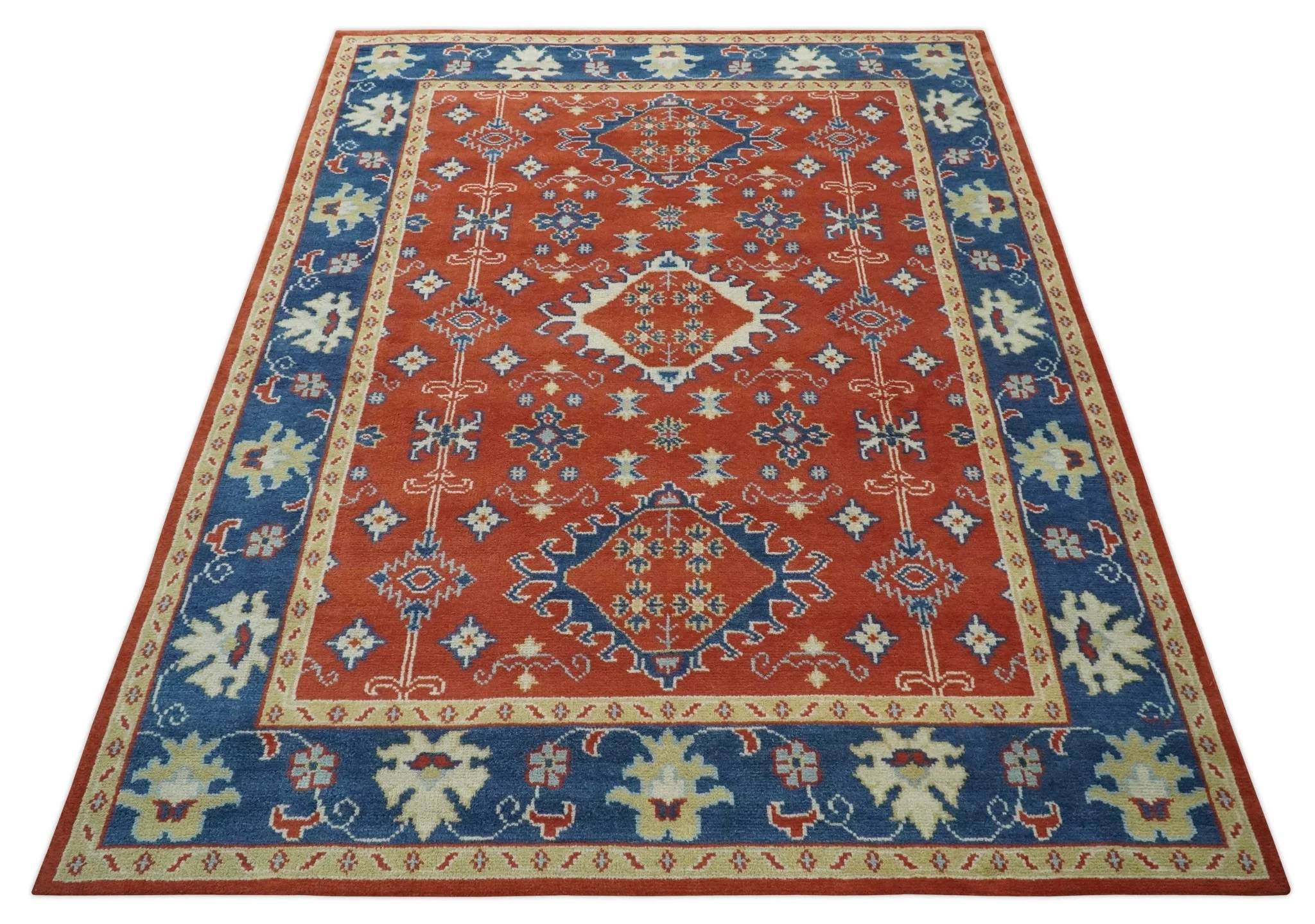 Brown, Blue and Beige Traditional Oriental Hand Knotted Multi Size Wool Area Rug - Image 11