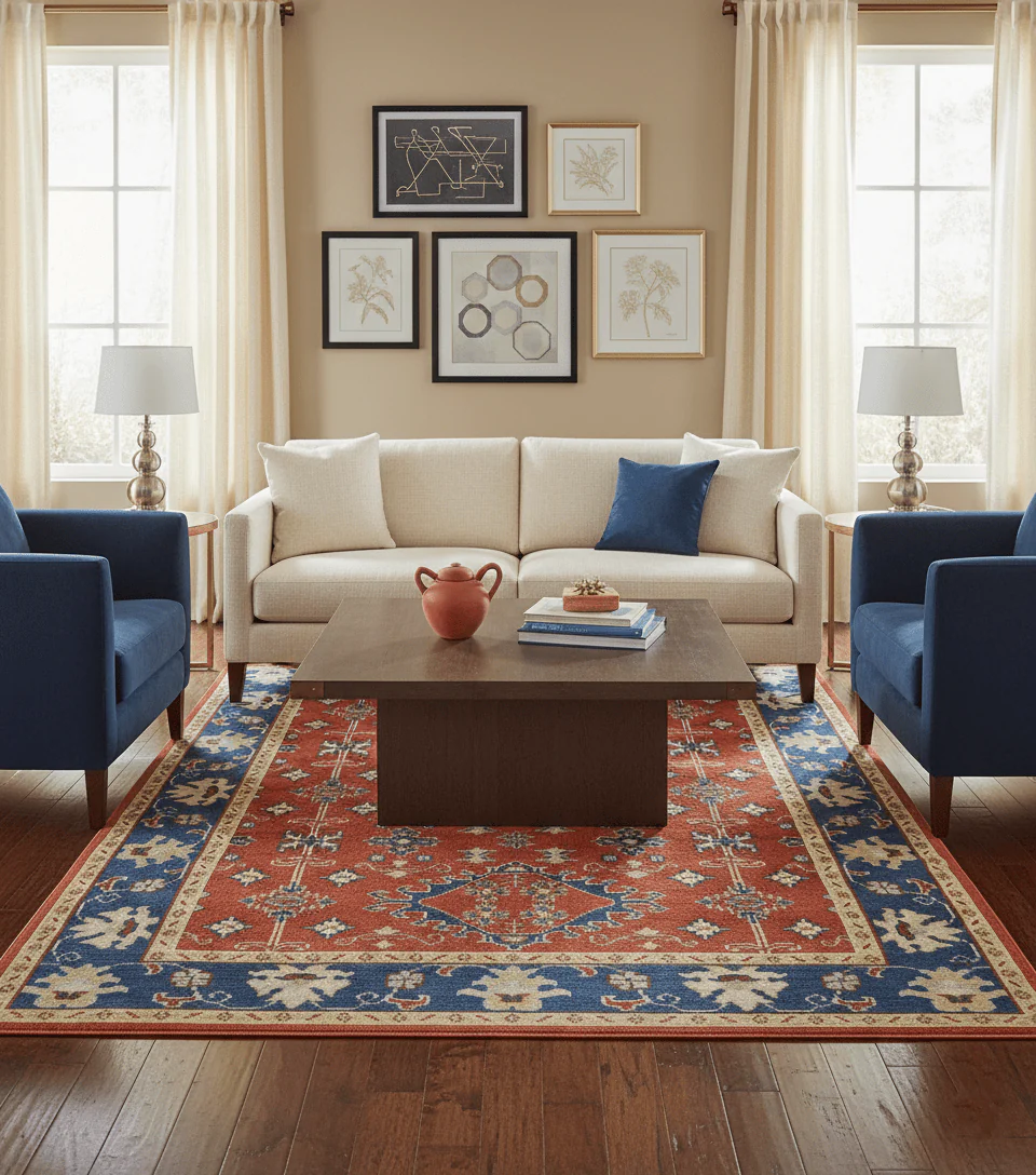 Brown, Blue and Beige Traditional Oriental Hand Knotted Multi Size Wool Area Rug - Image 2