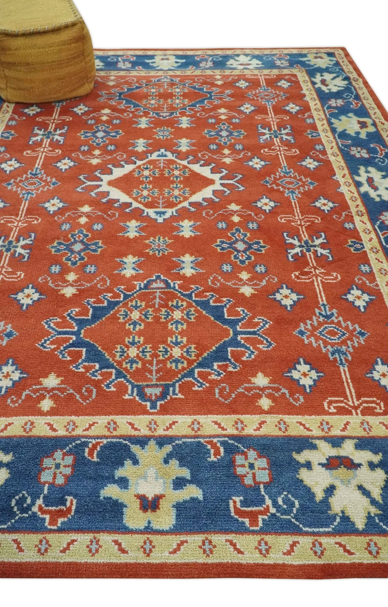 Brown, Blue and Beige Traditional Oriental Hand Knotted Multi Size Wool Area Rug - Image 4