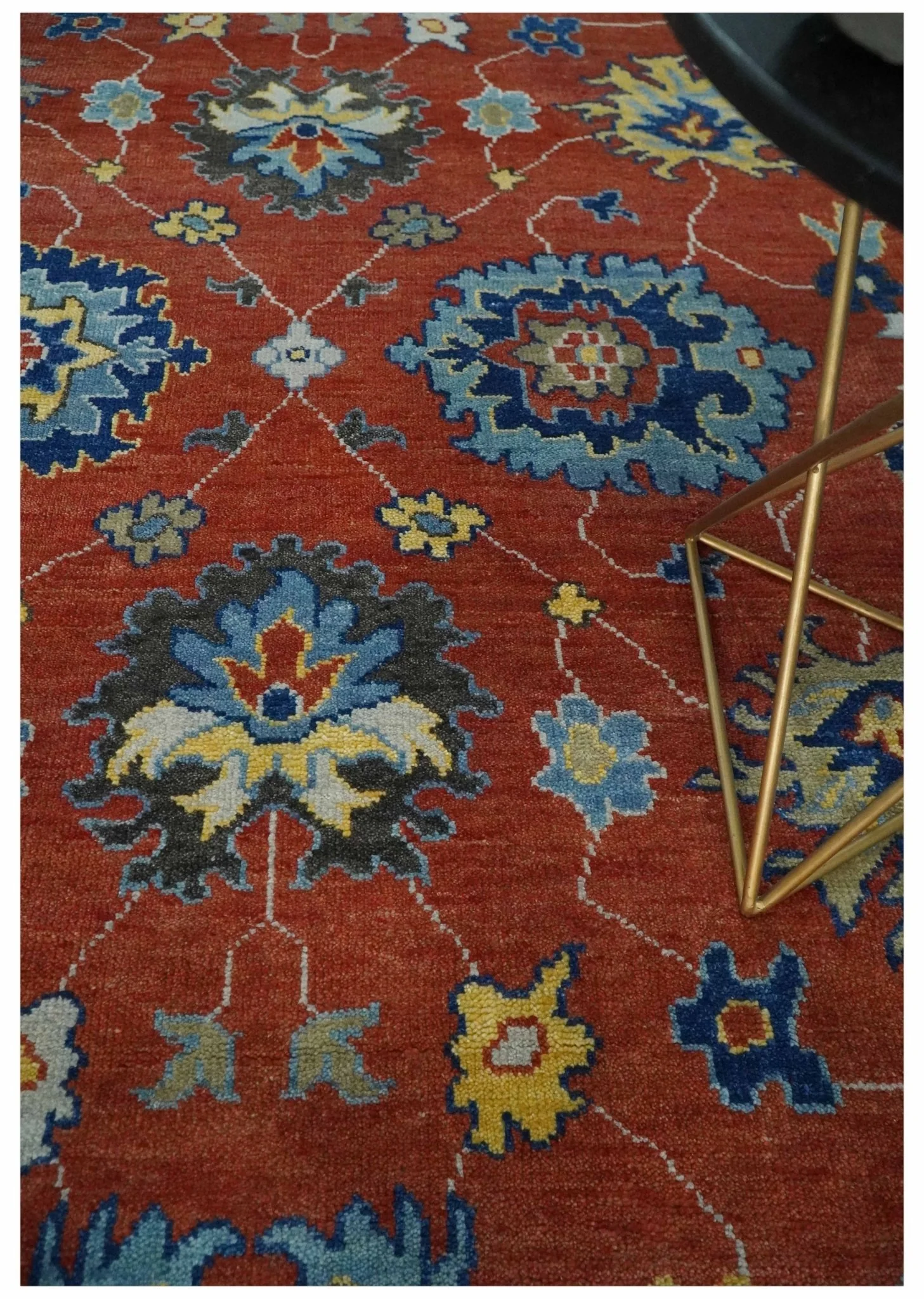 Hand Knotted 8x10 Brown, Blue and Charcoal vibrant colorful Traditional Oushak Wool Area Rug - Image 2