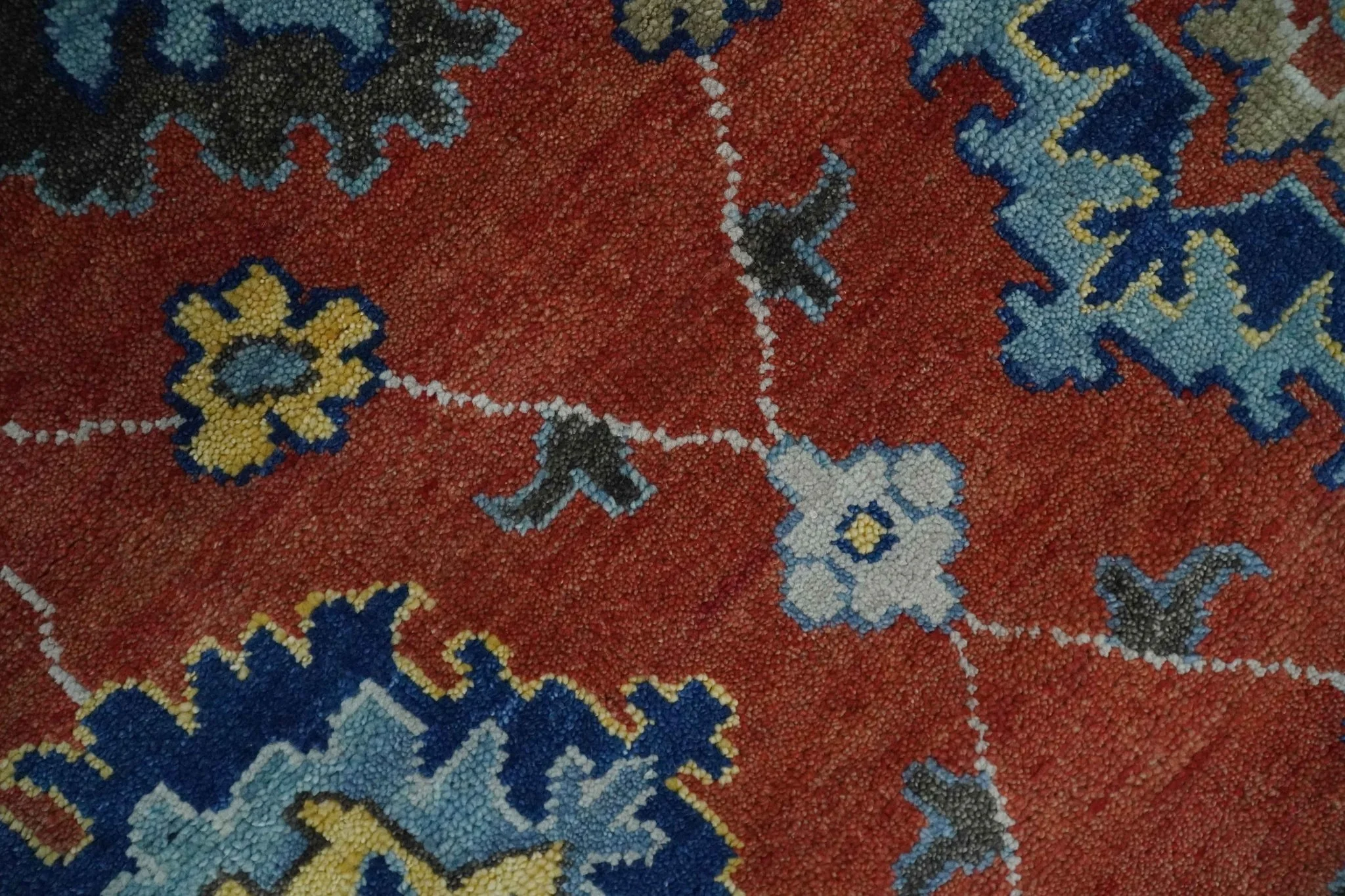 Hand Knotted 8x10 Brown, Blue and Charcoal vibrant colorful Traditional Oushak Wool Area Rug - Image 4