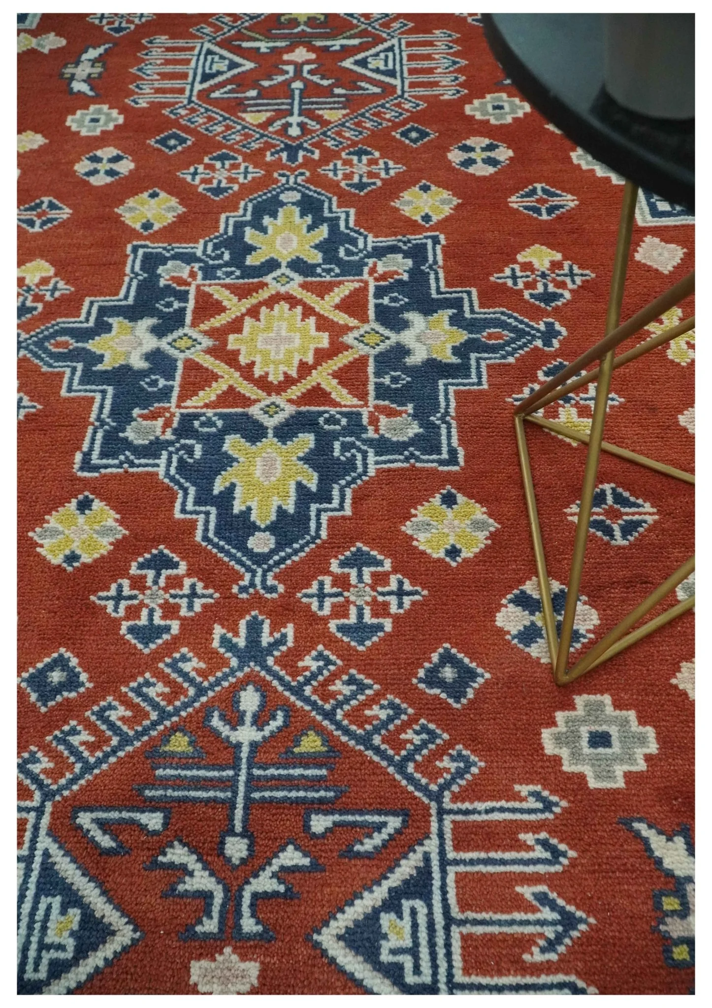 Custom Made Red, Blue, Gray and Mustard Traditional Hand knotted wool Area Rug - Image 3