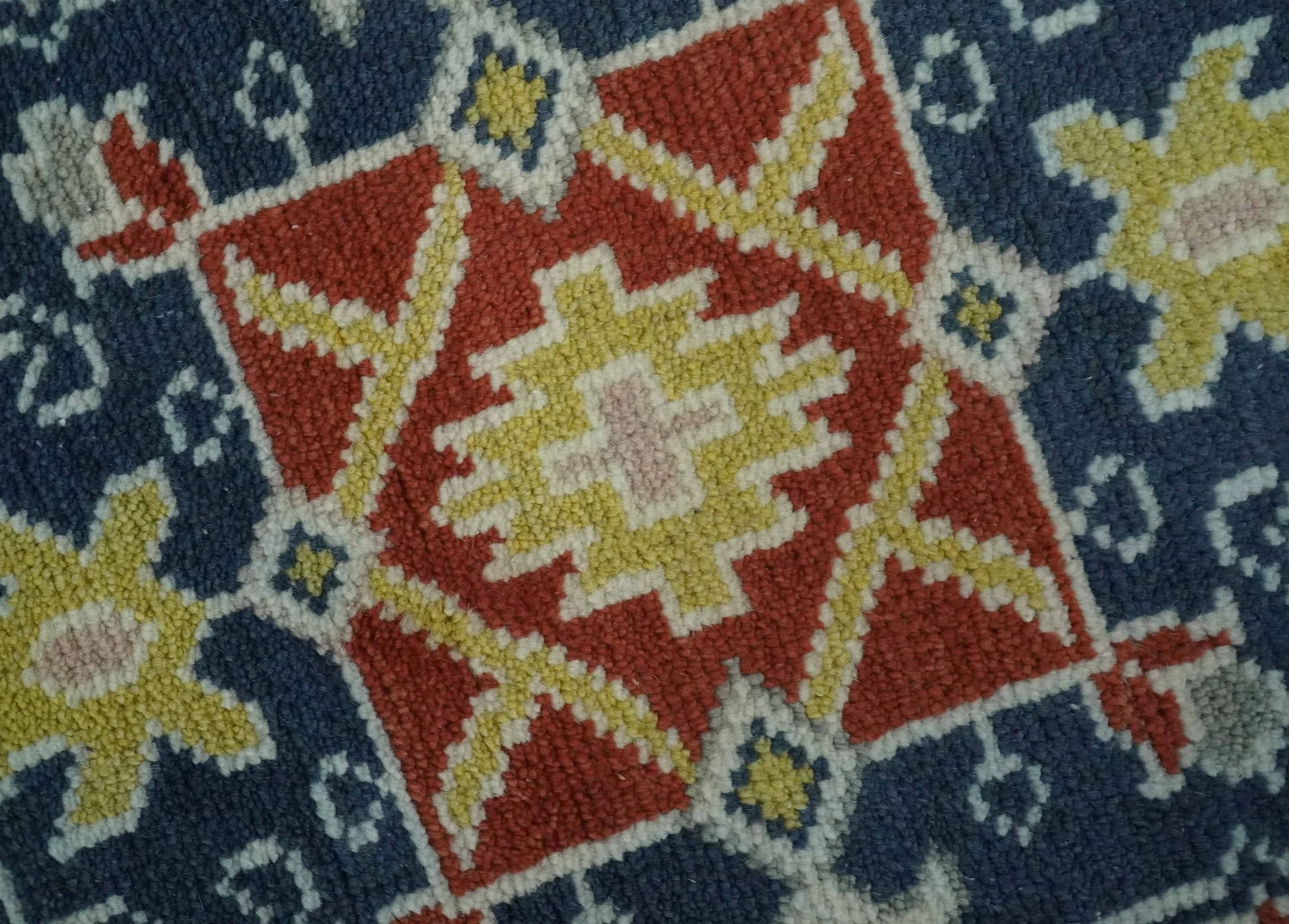 Custom Made Red, Blue, Gray and Mustard Traditional Hand knotted wool Area Rug - Image 5