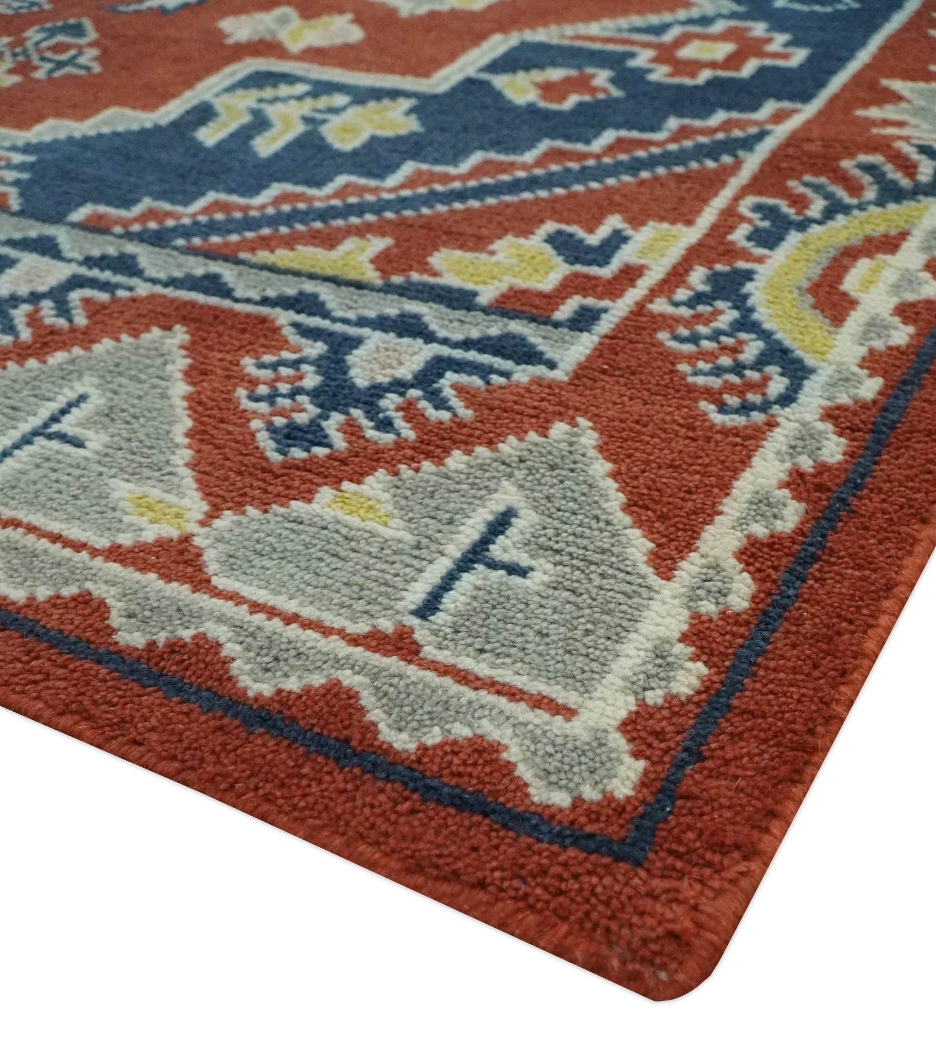 Custom Made Red, Blue, Gray and Mustard Traditional Hand knotted wool Area Rug - Image 6