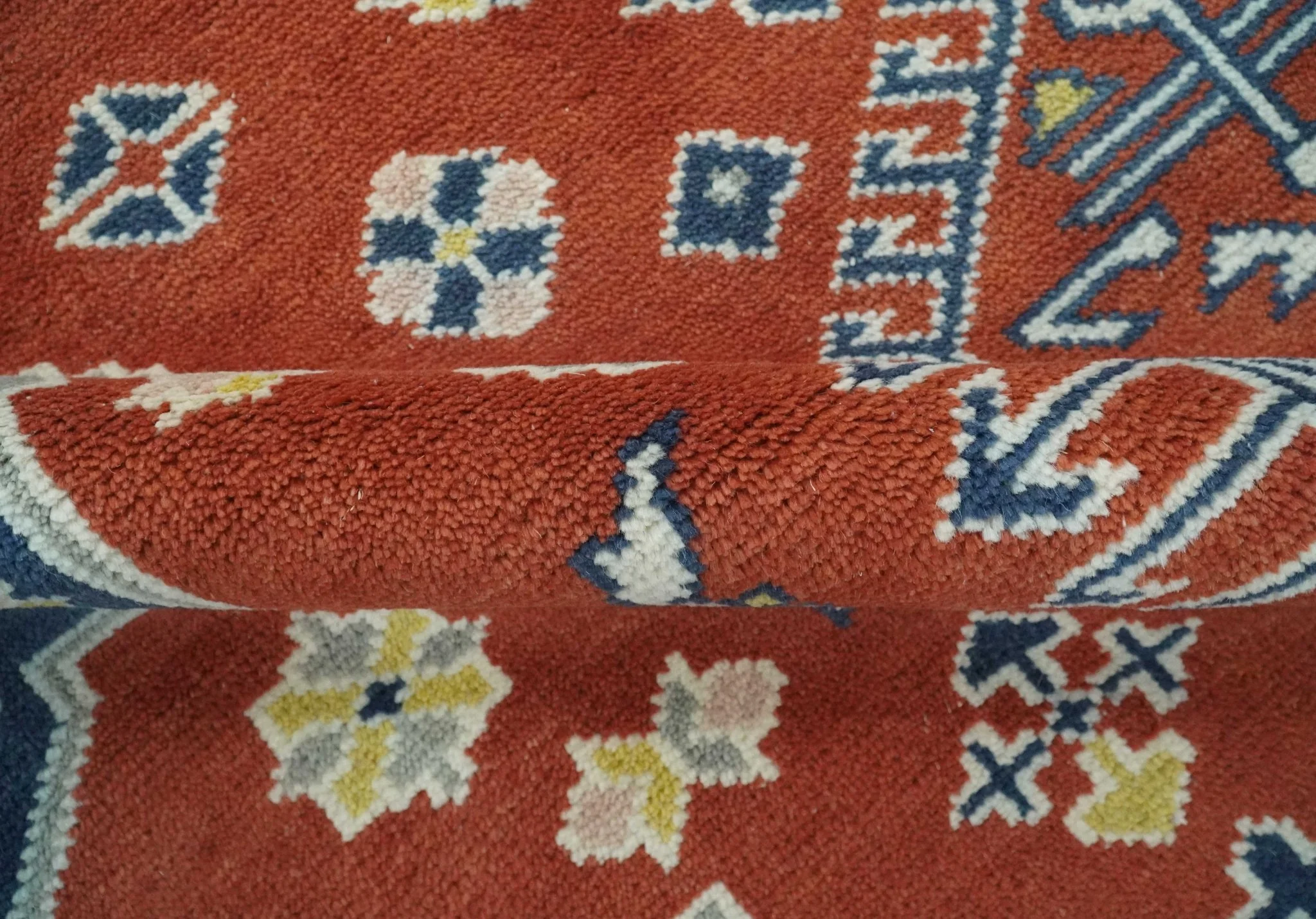 Custom Made Red, Blue, Gray and Mustard Traditional Hand knotted wool Area Rug - Image 7
