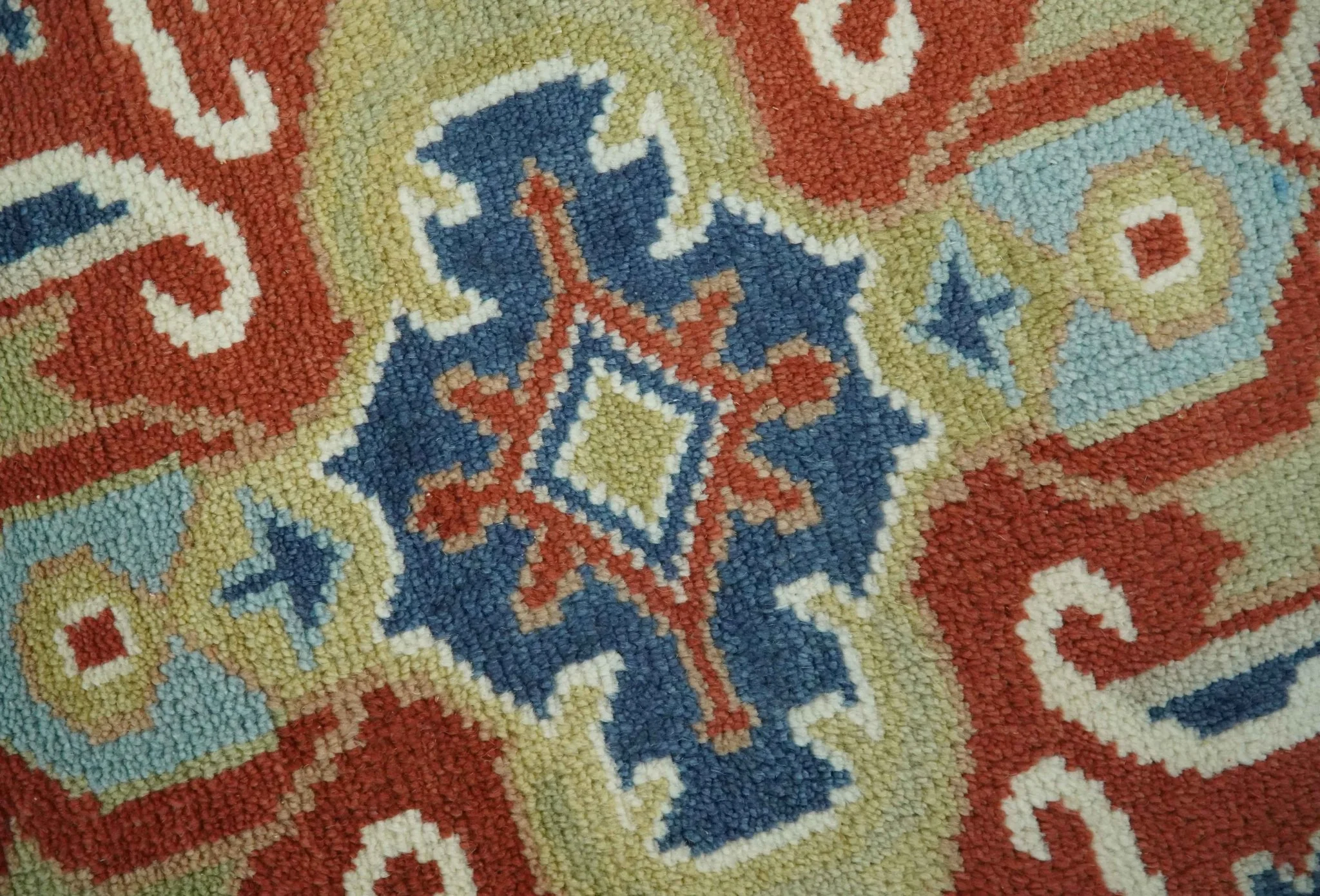 Custom Made Brown, Blue, Ivory and Olive Traditional Heriz Medallion Wool Area Rug - Image 5
