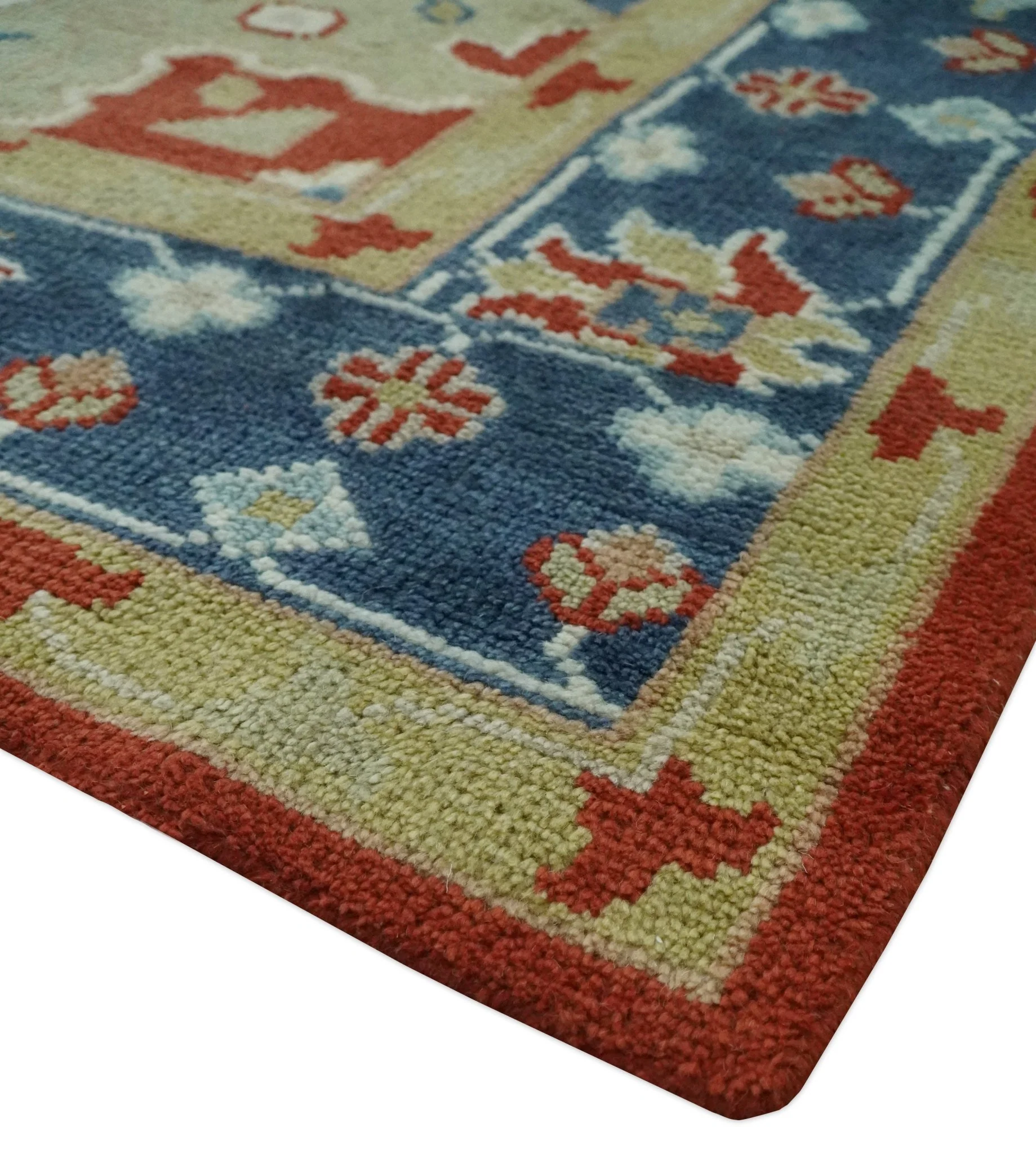 Custom Made Brown, Blue, Ivory and Olive Traditional Heriz Medallion Wool Area Rug - Image 6