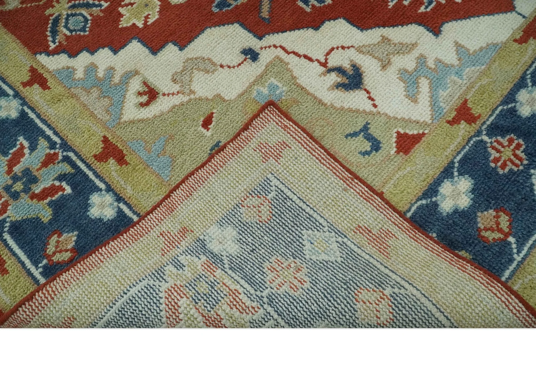 Custom Made Brown, Blue, Ivory and Olive Traditional Heriz Medallion Wool Area Rug - Image 8