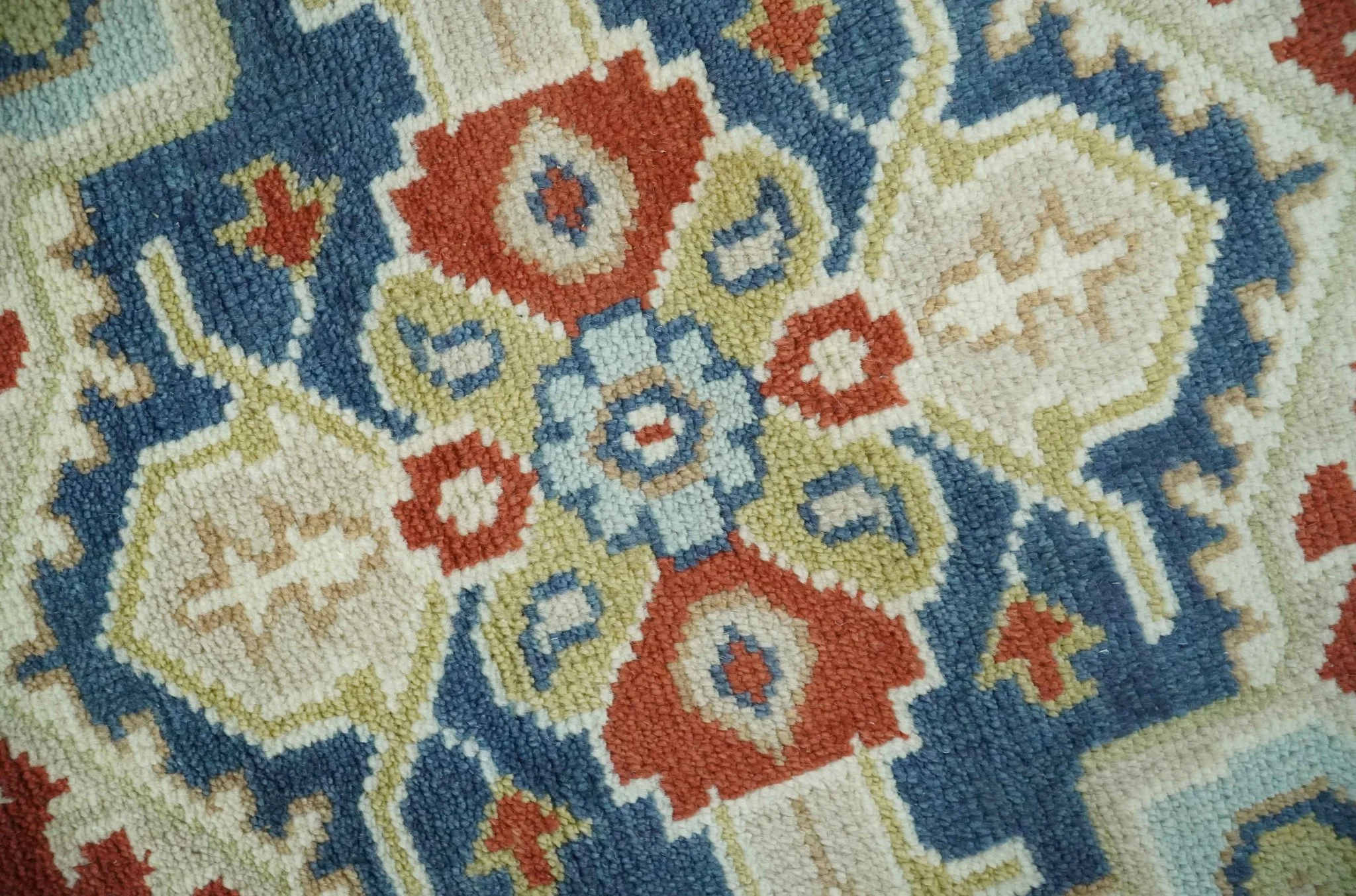 Custom Made Brown, Blue, Ivory and Olive Hand knotted Traditional Heriz Medallion Wool Area Rug - Image 5