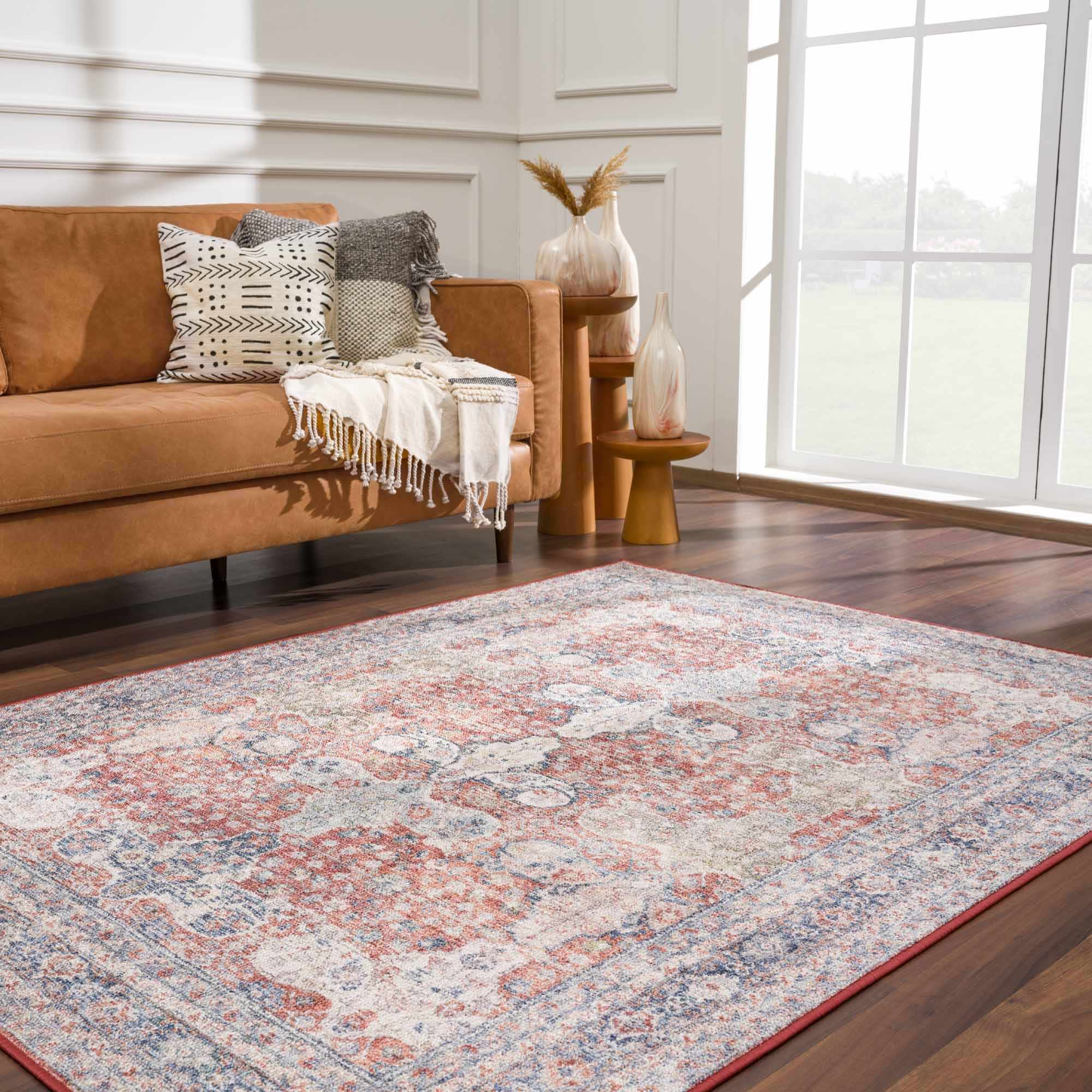 Brown, Blue, Silver and Green Traditional Design With Rubber Backing Washable Area Rug - Image 14