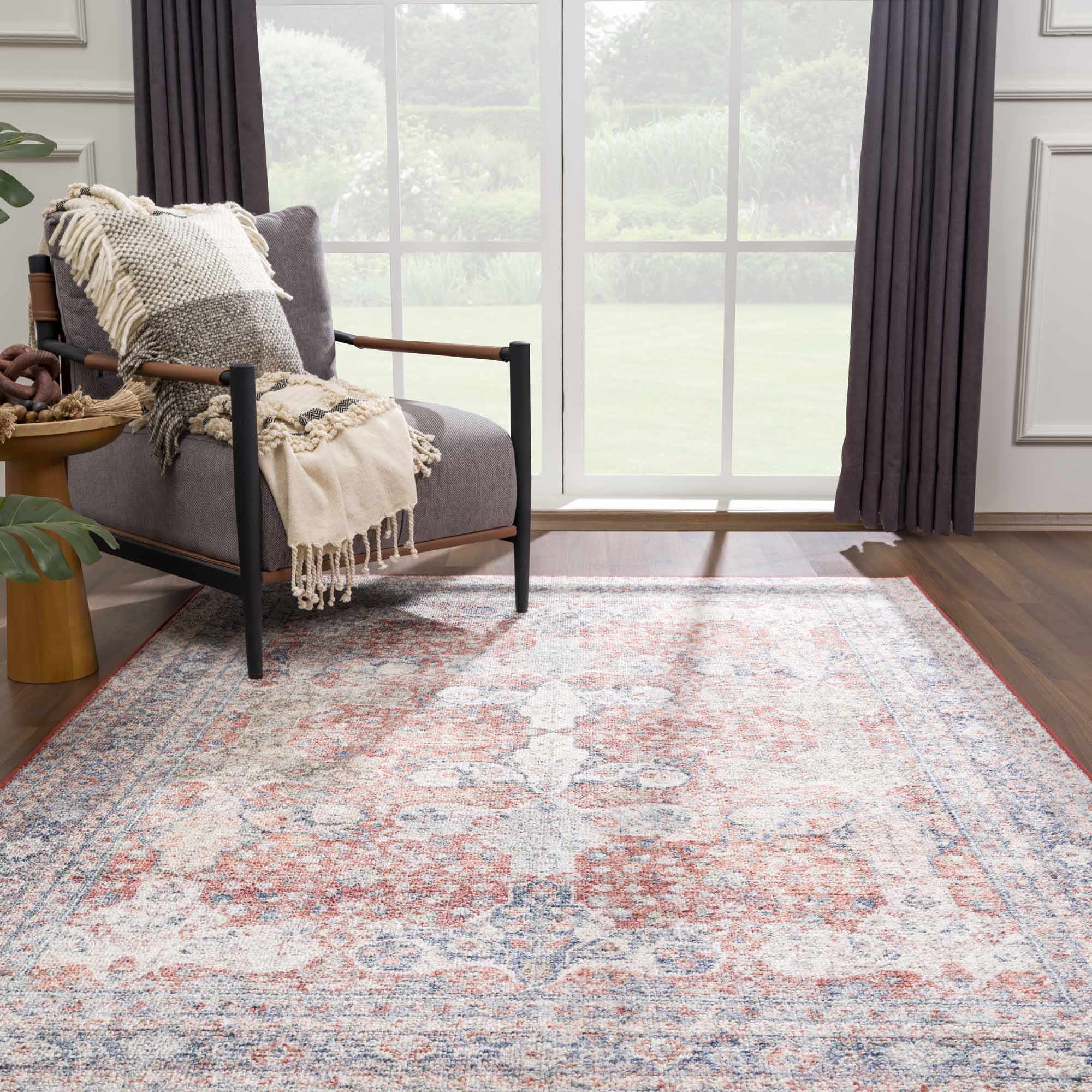 Brown, Blue, Silver and Green Traditional Design With Rubber Backing Washable Area Rug - Image 15