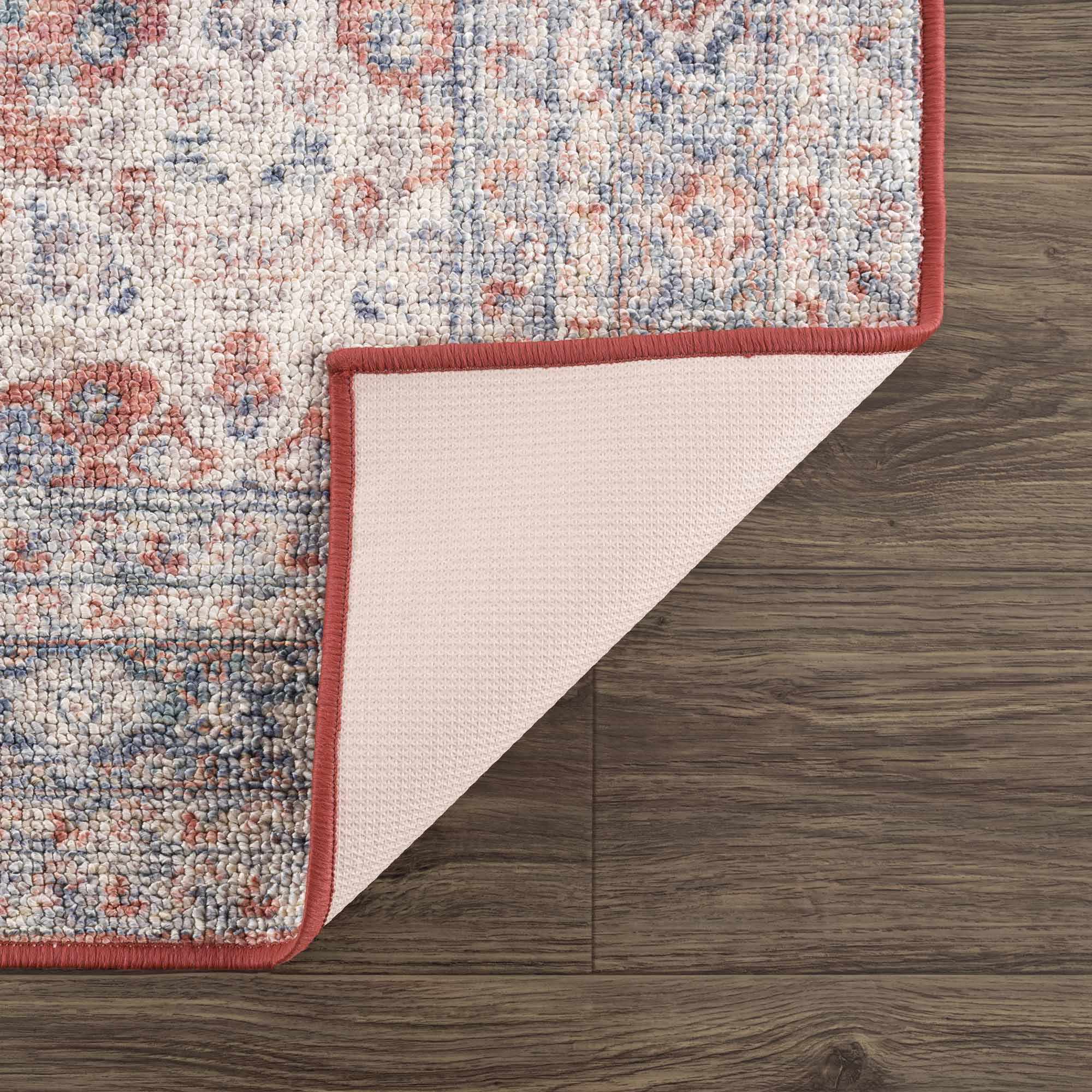Brown, Blue, Silver and Green Traditional Design With Rubber Backing Washable Area Rug - Image 4