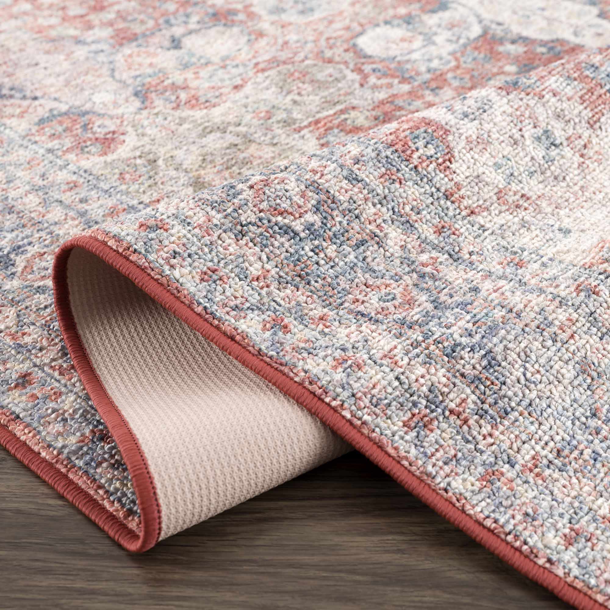 Brown, Blue, Silver and Green Traditional Design With Rubber Backing Washable Area Rug - Image 6
