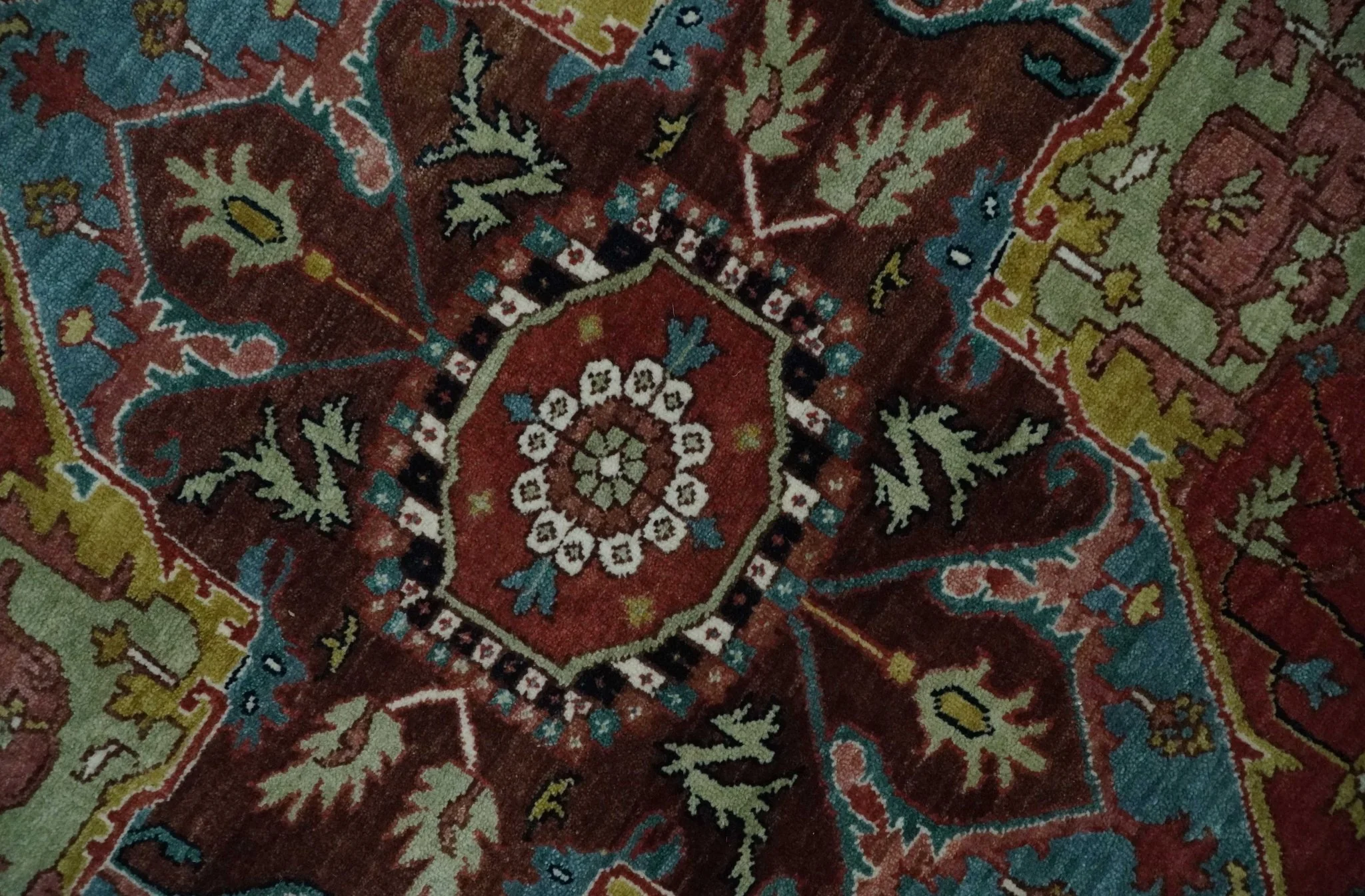 Brown, Ivory and Black Hand Knotted Antique 9x12  Traditional Heriz Serapi Wool Rug | TRDCP1343912 - Image 4