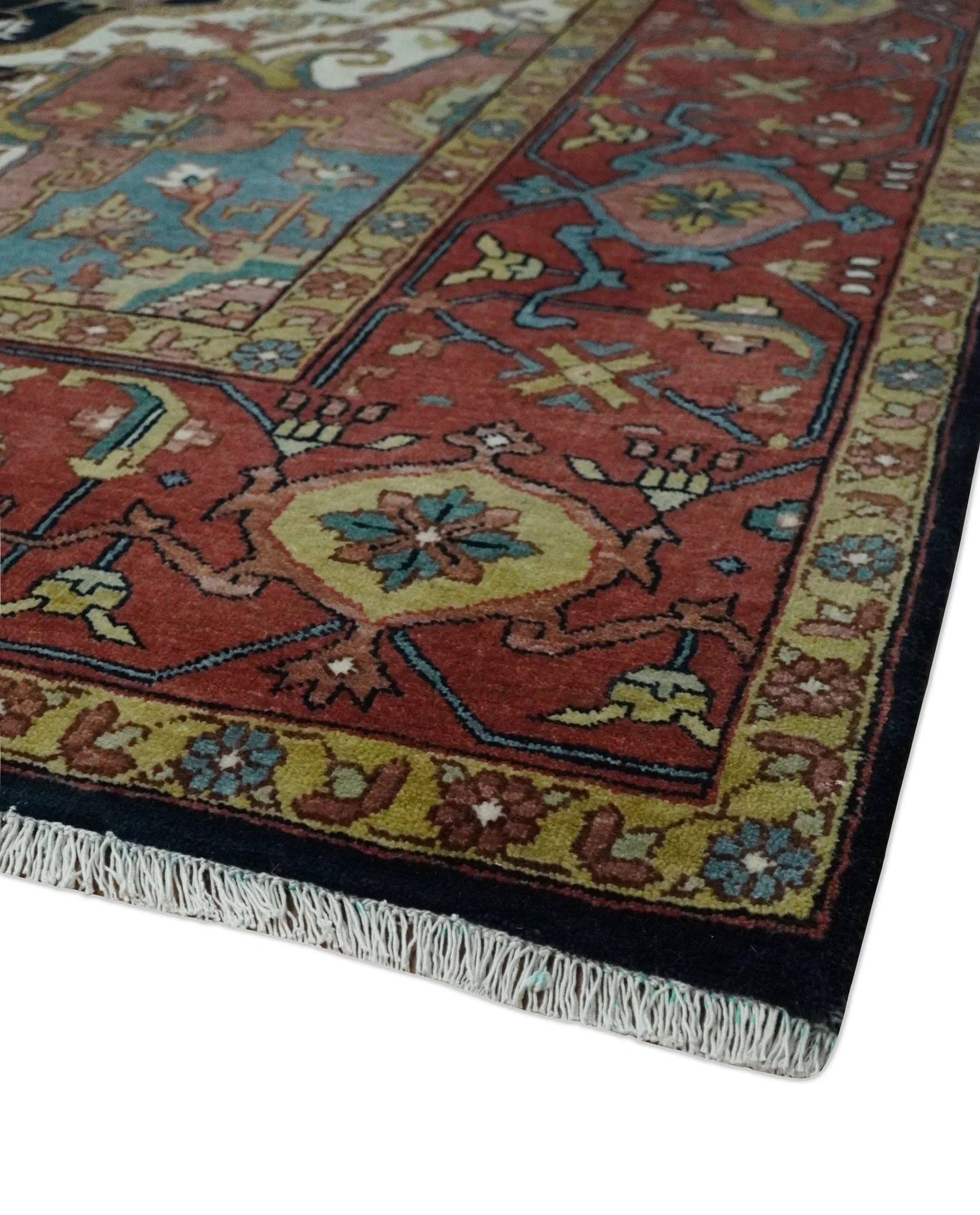 Brown, Ivory and Black Hand Knotted Antique 9x12  Traditional Heriz Serapi Wool Rug | TRDCP1343912 - Image 5