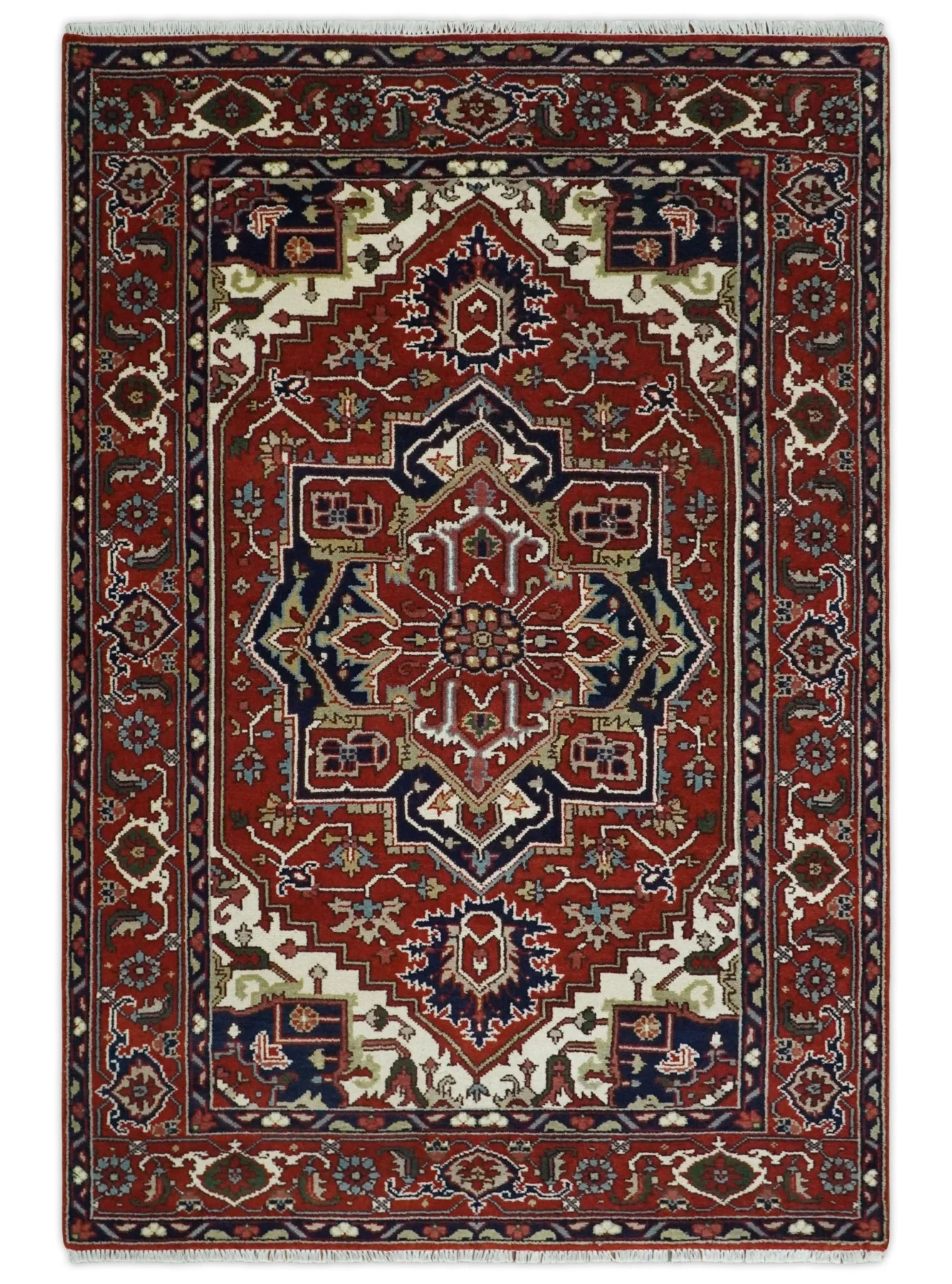 Custom Made Traditional Brown, Ivory and Blue Hand knotted Multi Size wool Area Rug - Image 12