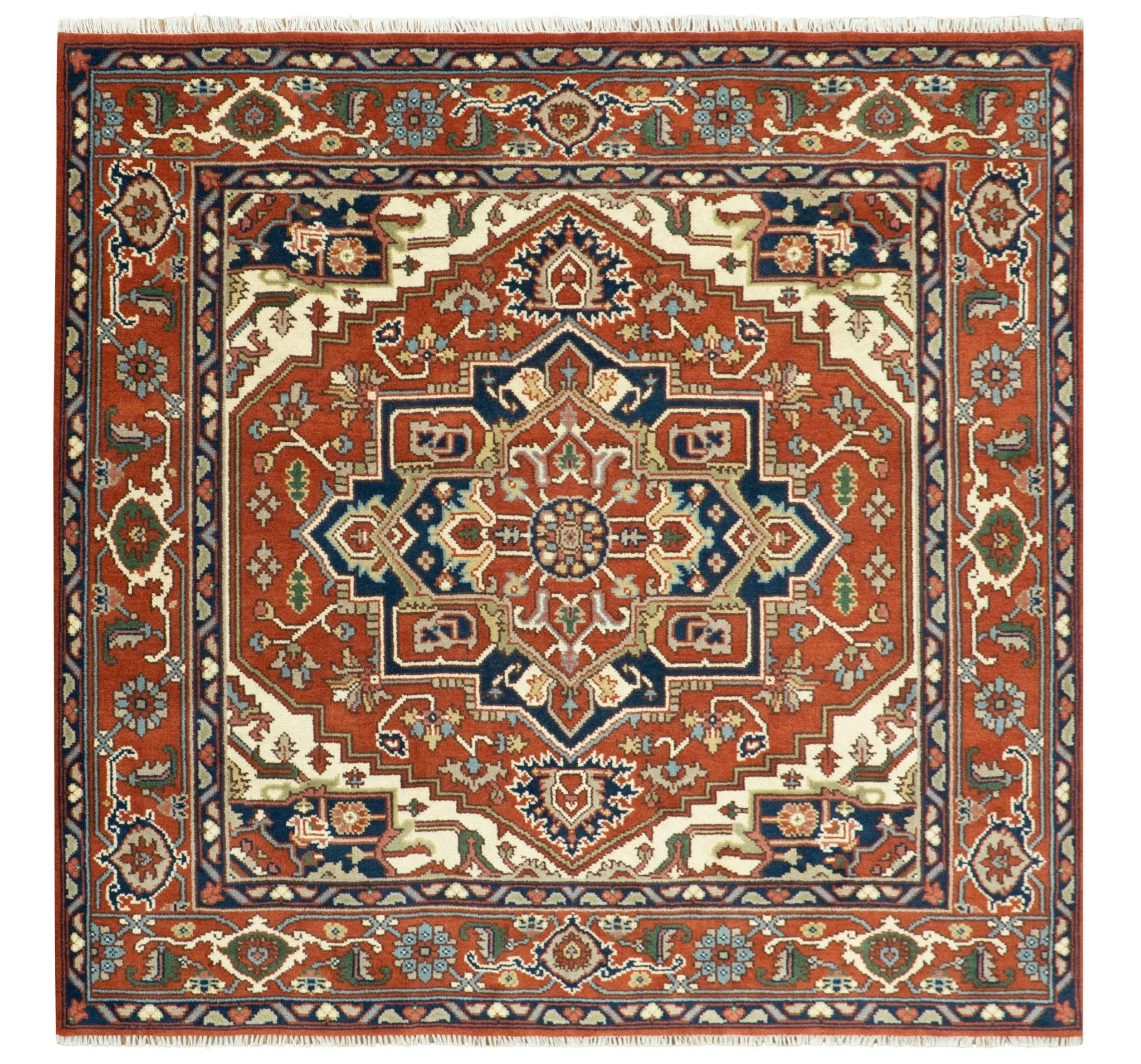 Custom Made Traditional Brown, Ivory and Blue Hand knotted Multi Size wool Area Rug - Image 13