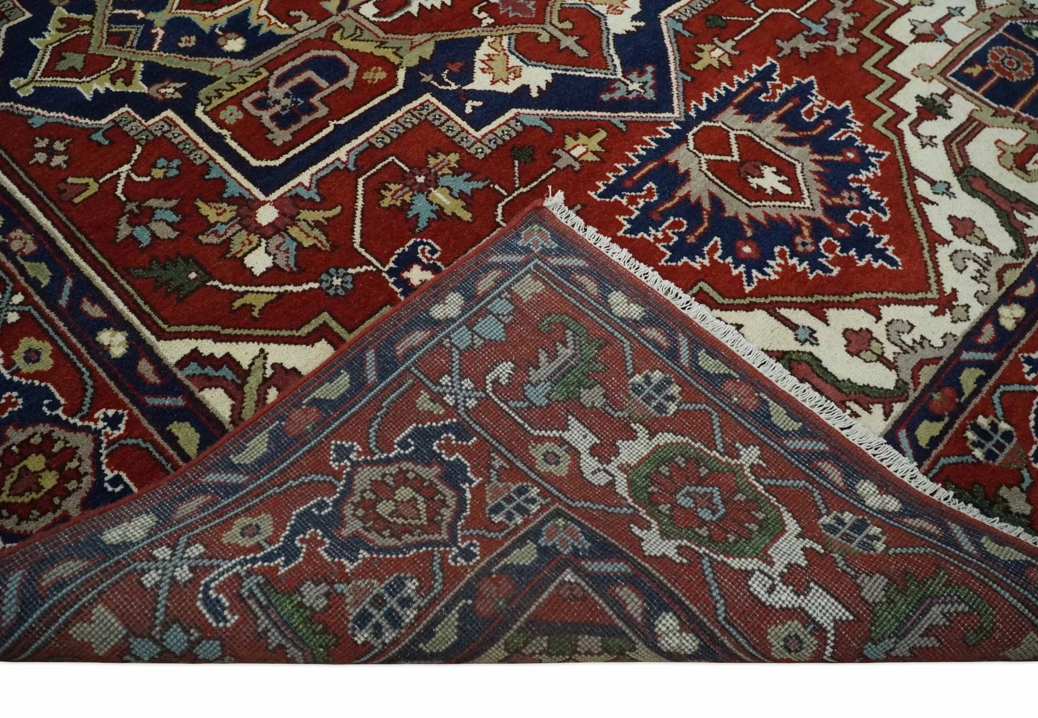 Custom Made Traditional Brown, Ivory and Blue Hand knotted Multi Size wool Area Rug - Image 7