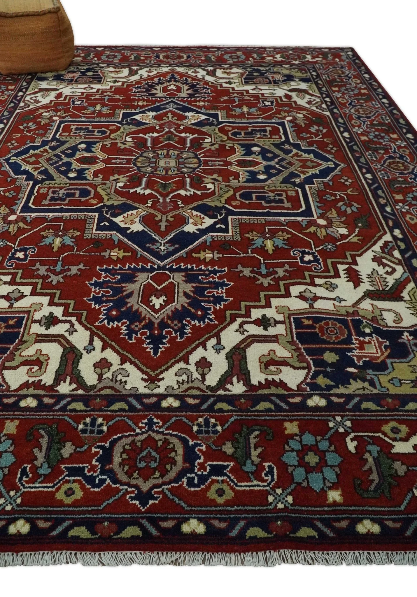 8x10 and 9x12 Traditional Rust, Ivory and Blue Hand knotted wool Area Rug - Image 3