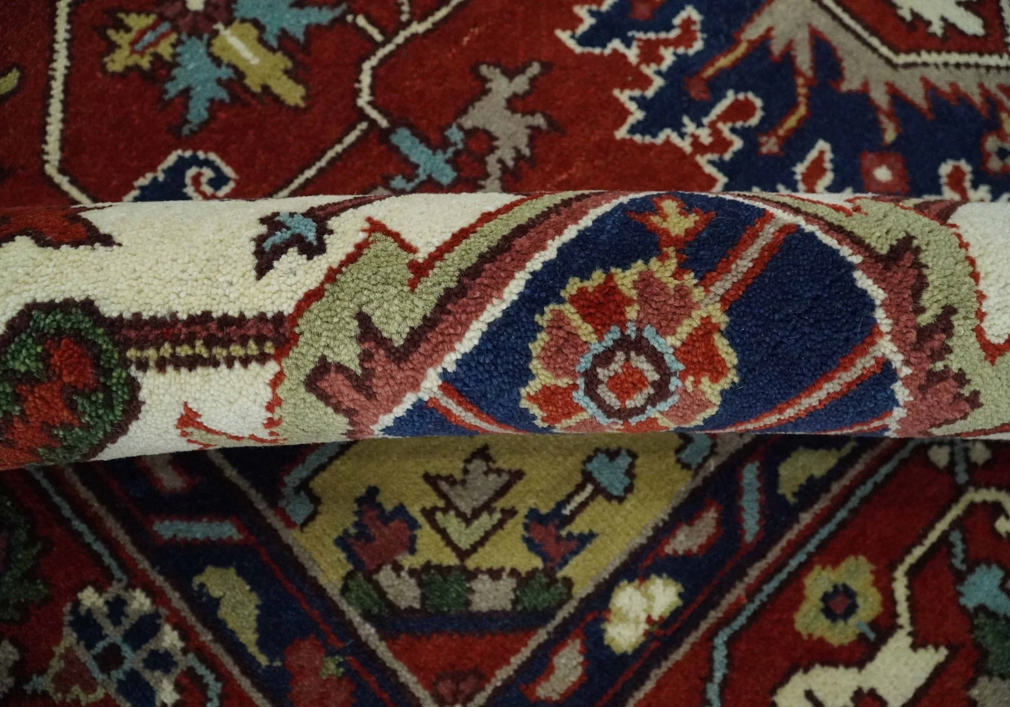 8x10 and 9x12 Traditional Rust, Ivory and Blue Hand knotted wool Area Rug - Image 6