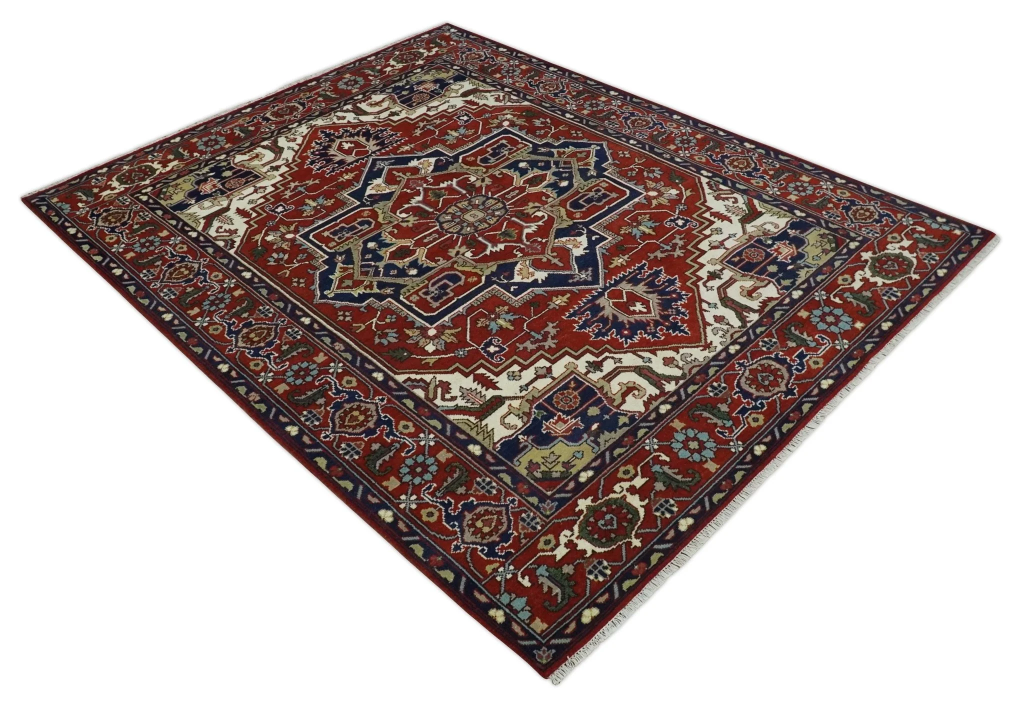 8x10 and 9x12 Traditional Rust, Ivory and Blue Hand knotted wool Area Rug - Image 9