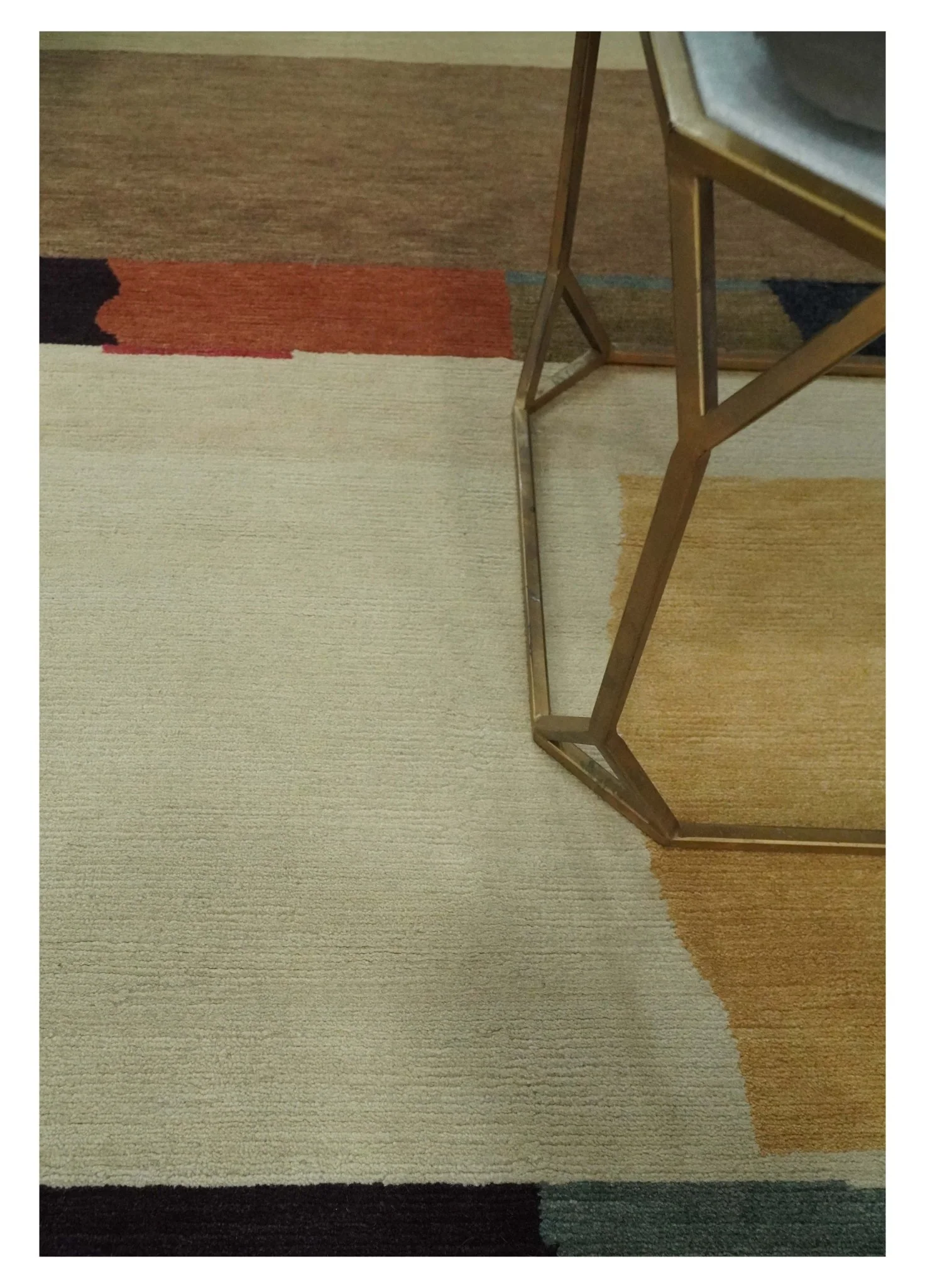 Brown, Ivory, Beige and Rust Modern Abstract Hand knotted 5X6.6 Wool Area Rug - Image 3
