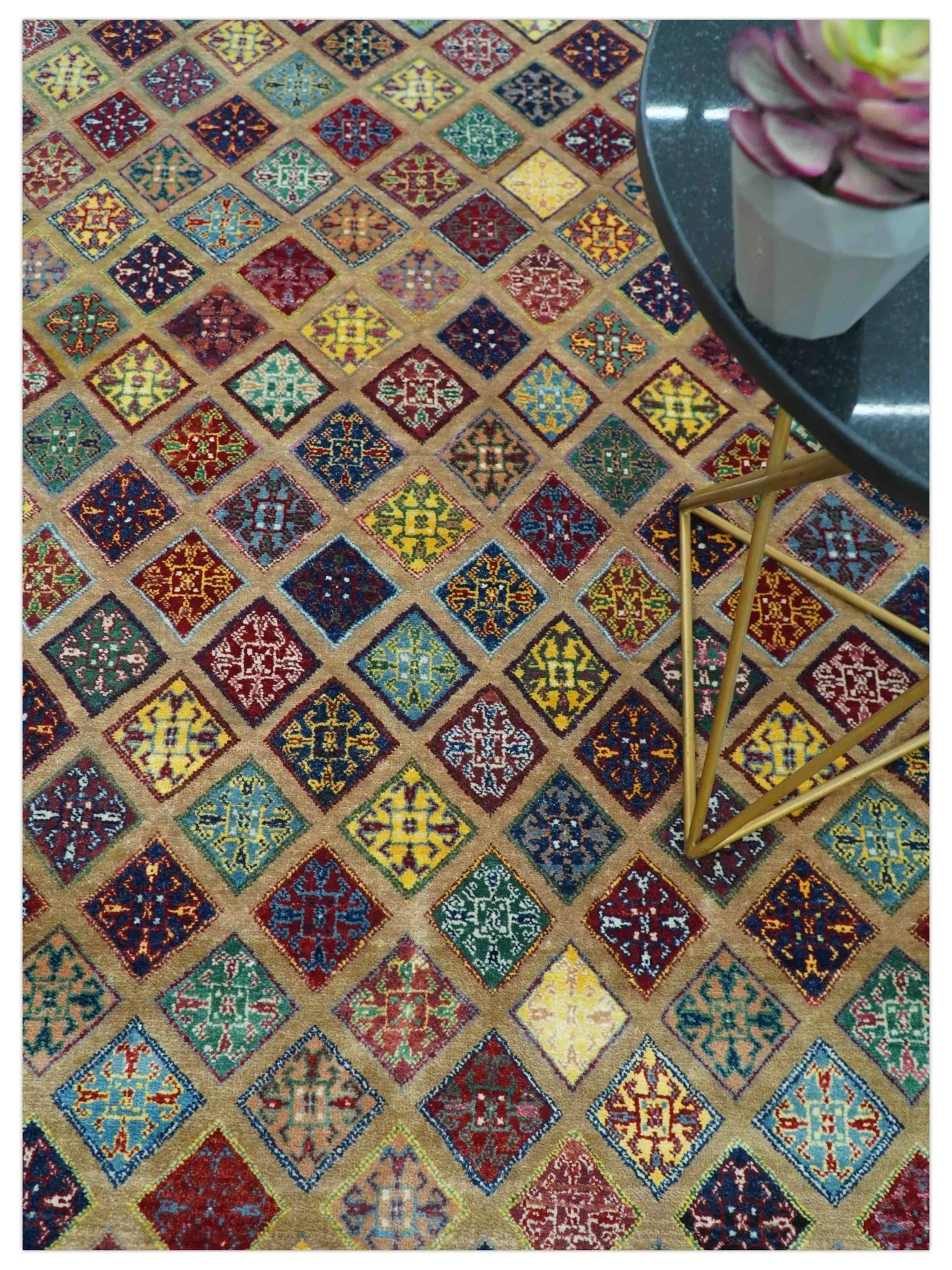 Brown Modern Geometrical Design 8x10 Hand Knotted wool Area Rug - Image 10