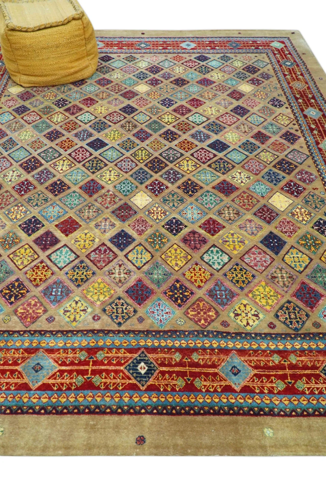 Brown Modern Geometrical Design 8x10 Hand Knotted wool Area Rug - Image 11