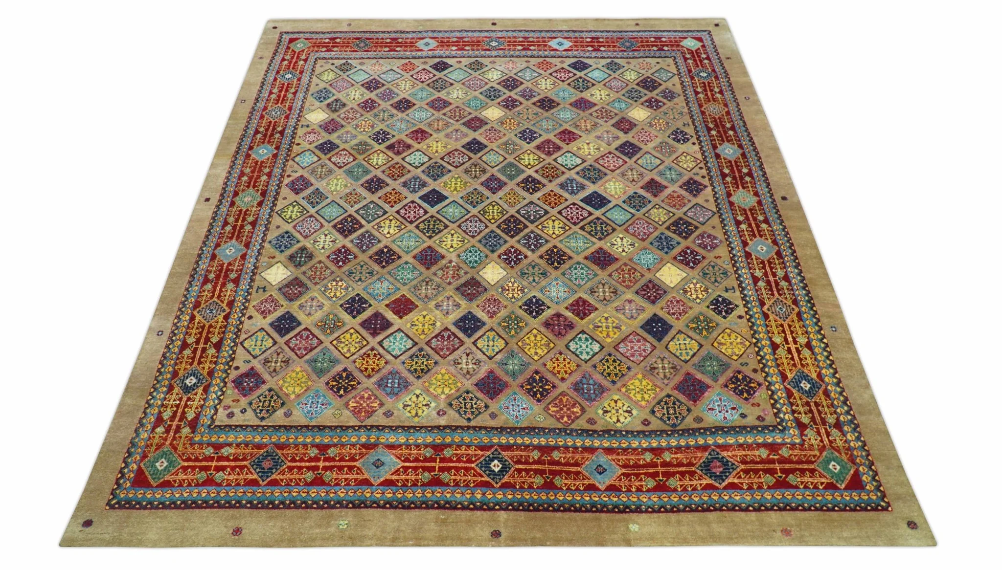 Brown Modern Geometrical Design 8x10 Hand Knotted wool Area Rug - Image 3