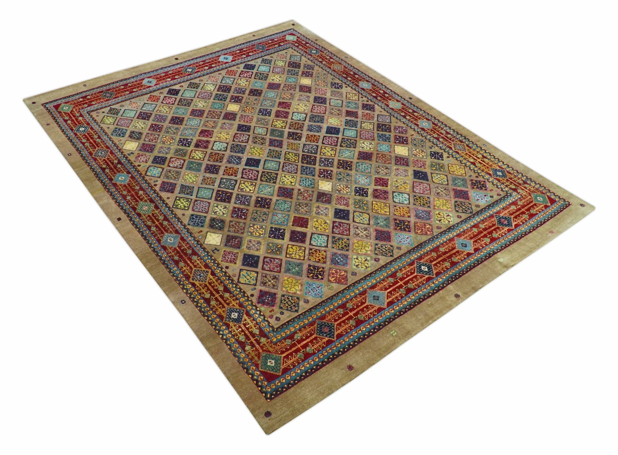 Brown Modern Geometrical Design 8x10 Hand Knotted wool Area Rug - Image 4