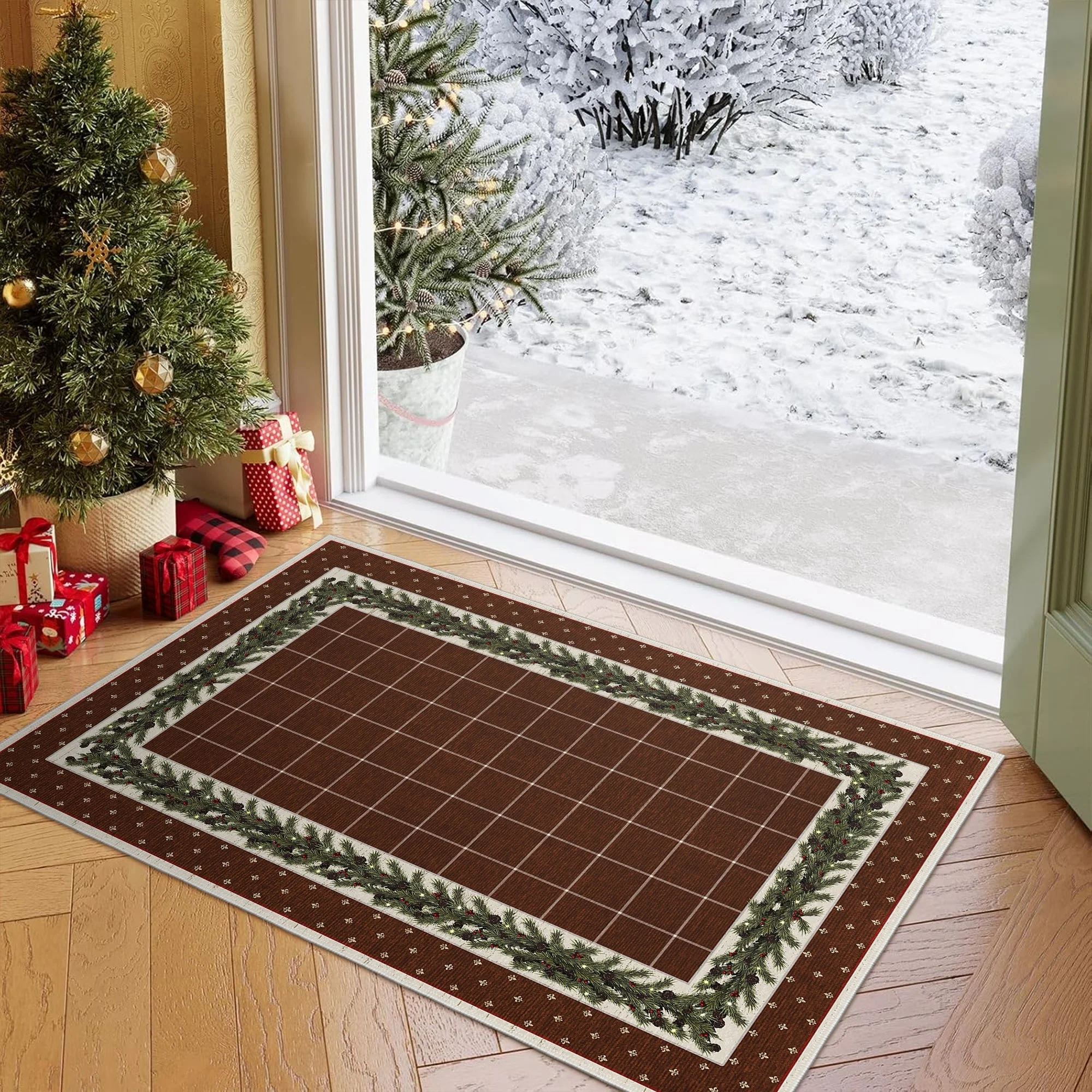 Brown Modern Geometrical Machine Washable Cotton Area Rug - Image 2