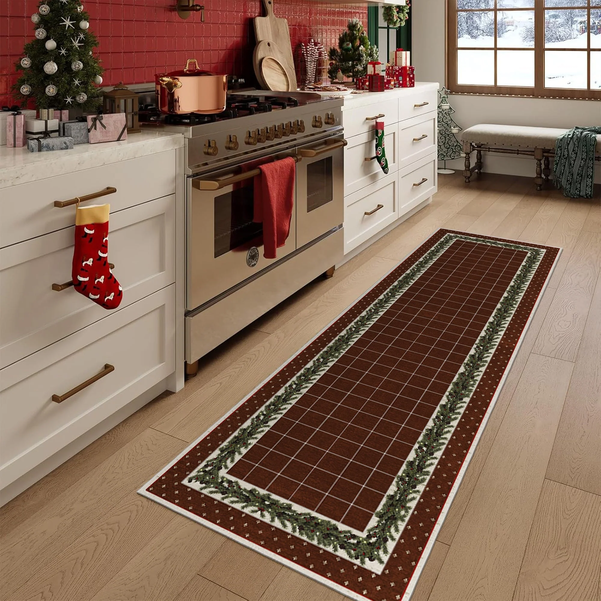 Brown Modern Geometrical Machine Washable Cotton Area Rug - Image 3