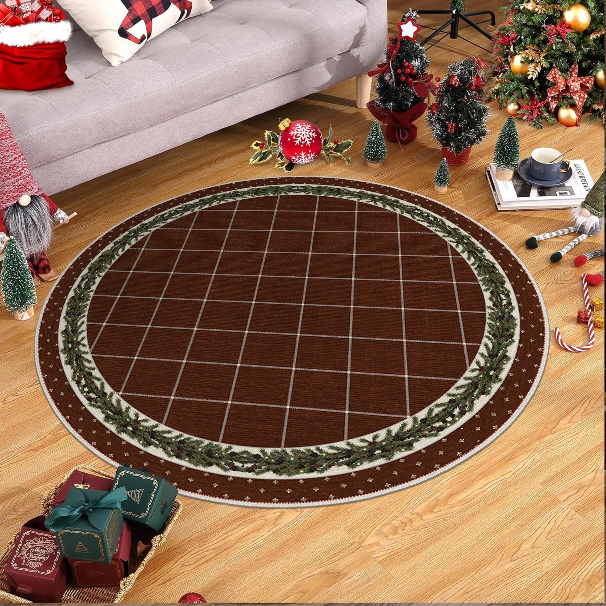 Brown Modern Geometrical Machine Washable Cotton Area Rug - Image 4