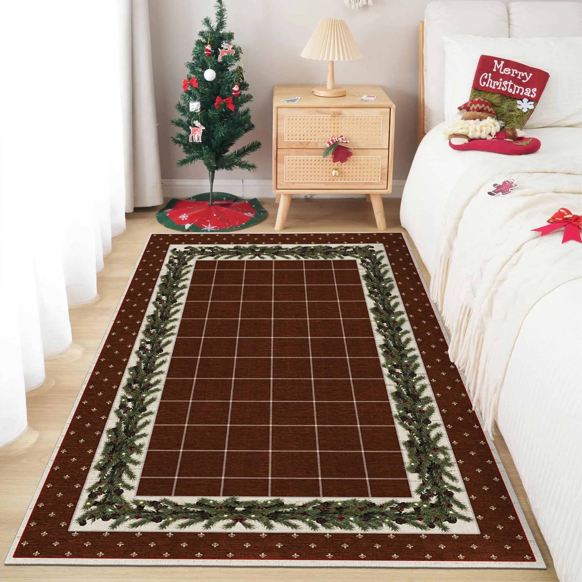 Brown Modern Geometrical Machine Washable Cotton Area Rug - Image 5